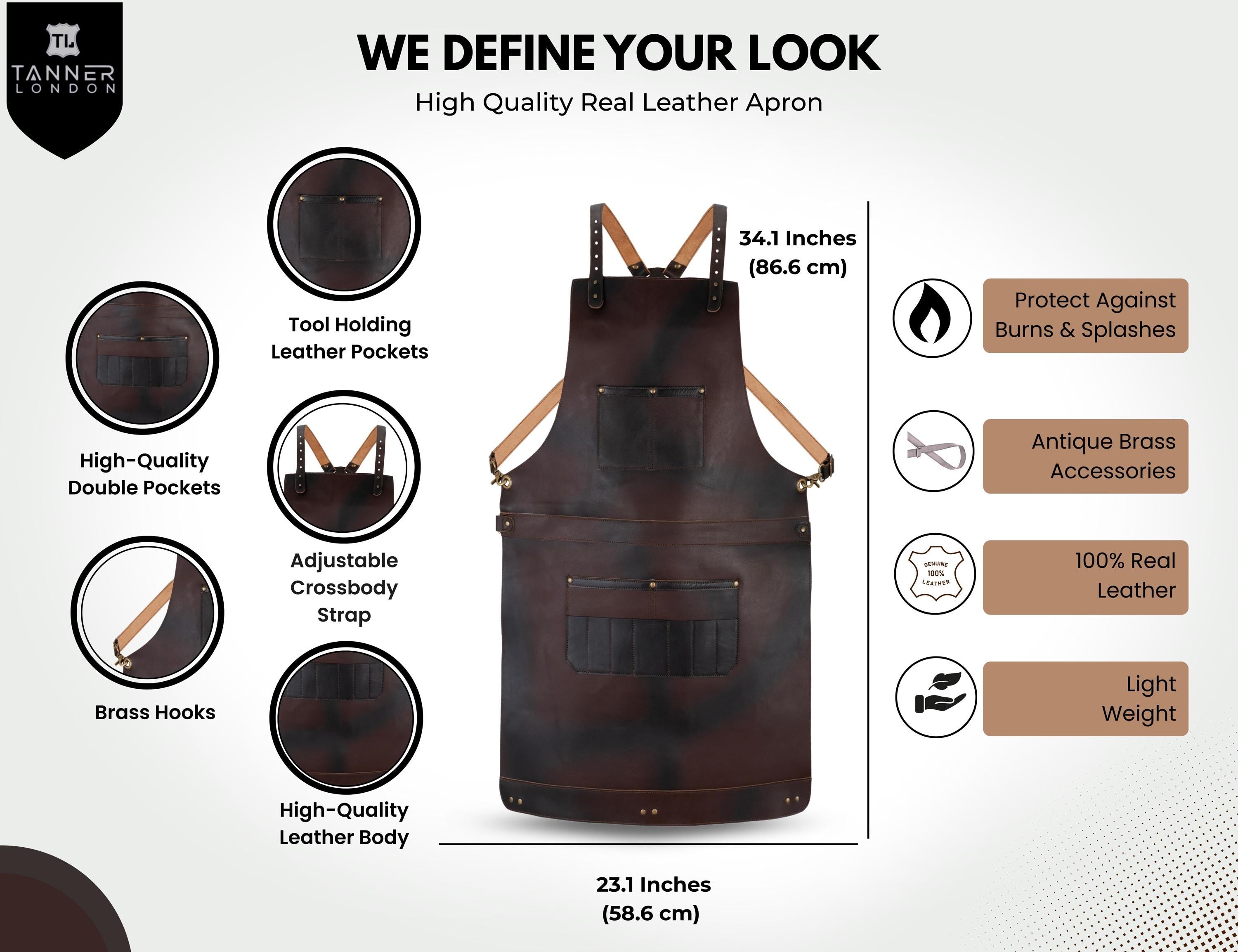 Dark Brown Leather Apron: Full Grain, Split-Leg Design