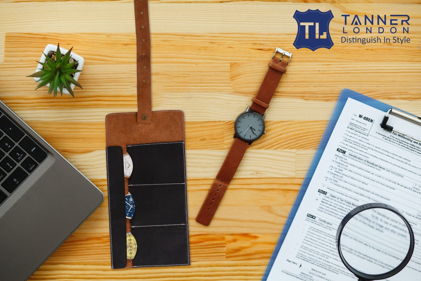 Handmade Black Leather 5-Slot Watch Roll, Travel Storage