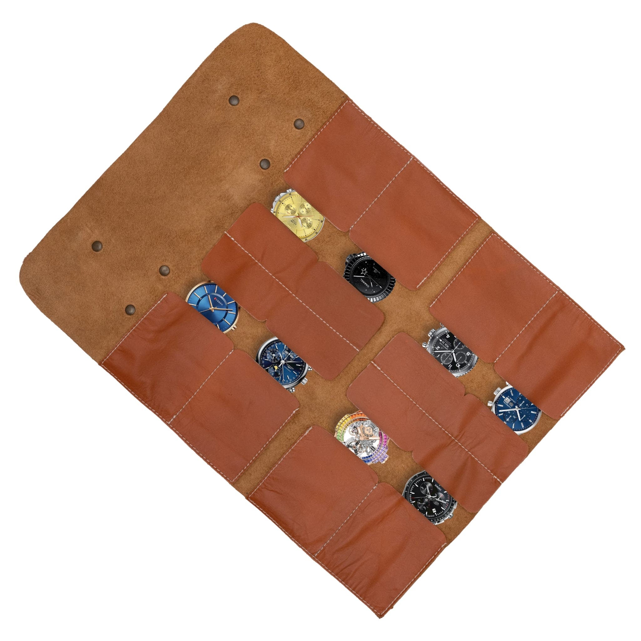 Handmade Full Grain Leather Watch Roll: Travel Organizer with Pouch