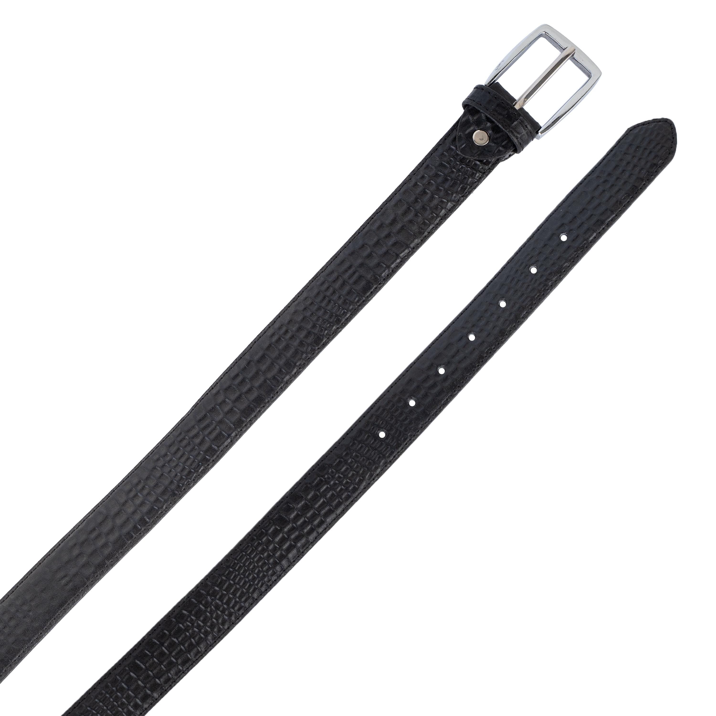 Classic Black Leather Belt – Textured Genuine Leather with Silver Buckle