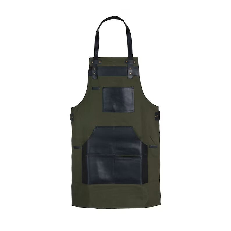 Handmade Canvas Apron: Leather Pockets, Adjustable Chef Apron