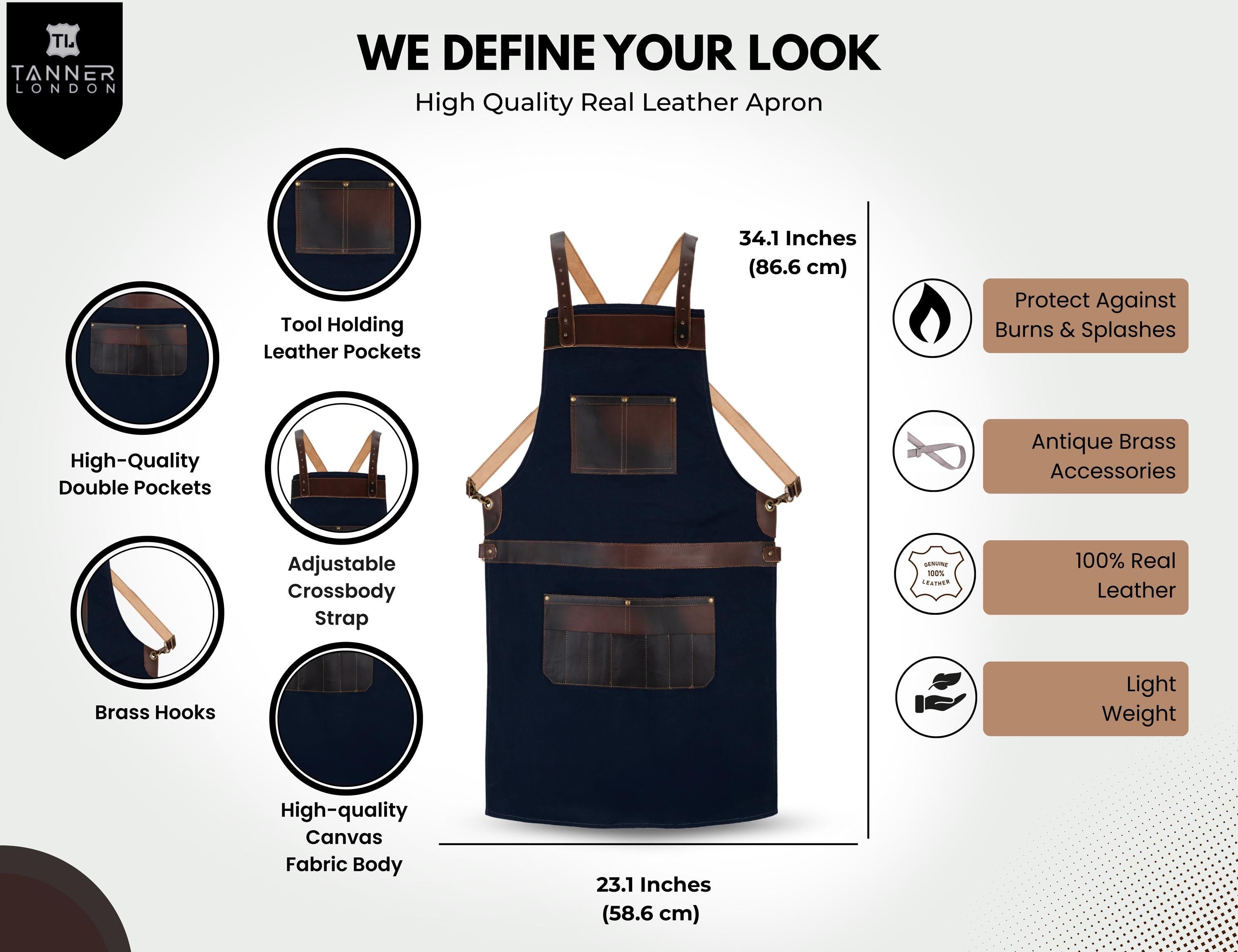 Canvas Apron with Leather Pockets: BBQ, Butcher, Barber