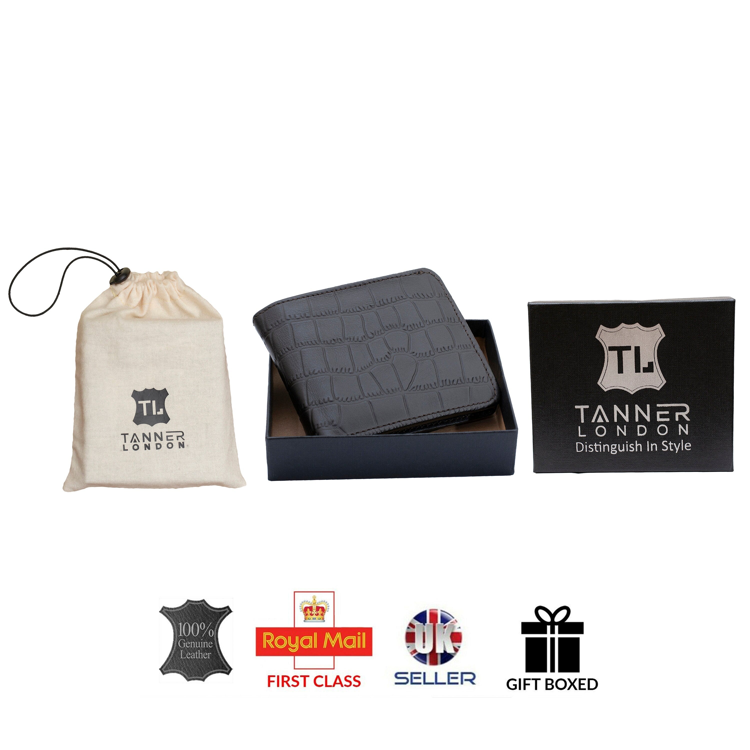 Tanner London Embossed Crocodile Print Leather Wallet: RFID Protection