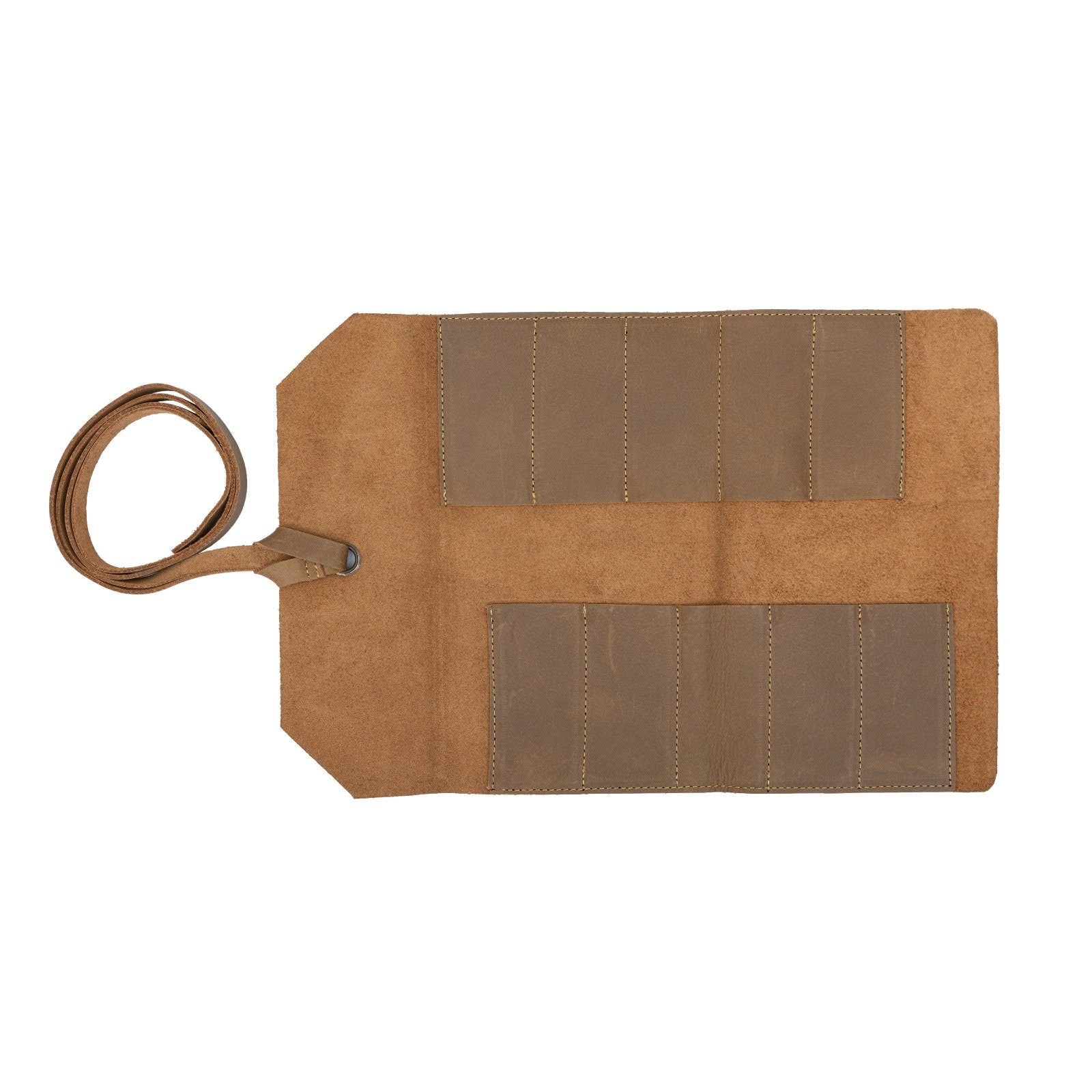 Handmade Full Grain Leather Chef Knife Roll: Brown Knife Case