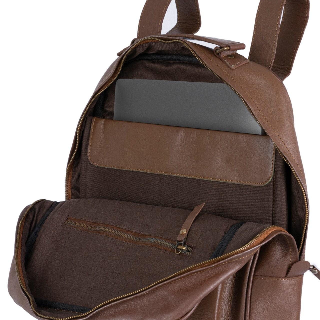 Handcrafted Tan Leather Backpack: Full Grain, Laptop Bag