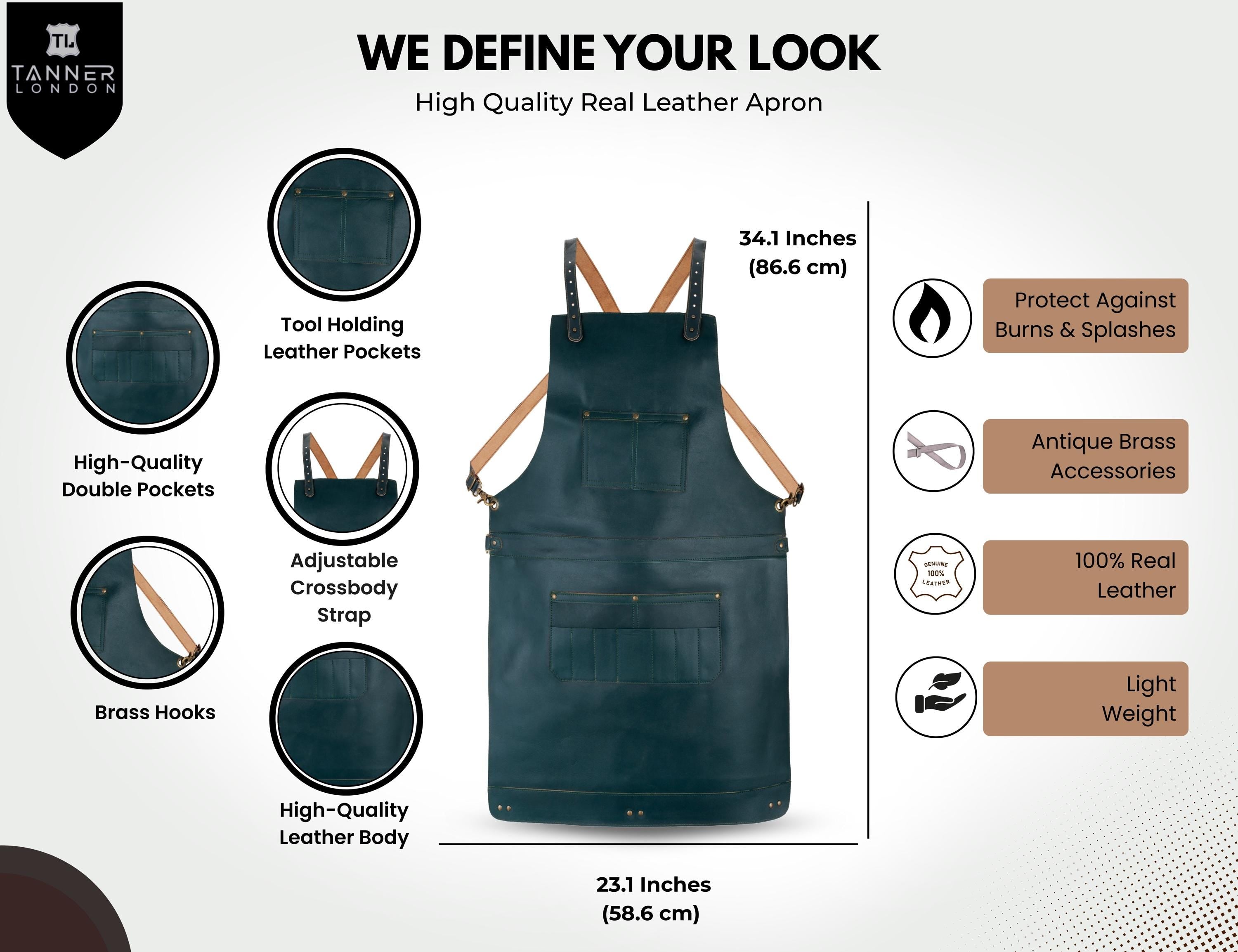 Handcrafted Green Leather Apron: Full Grain Cowhide, Split-Leg Design