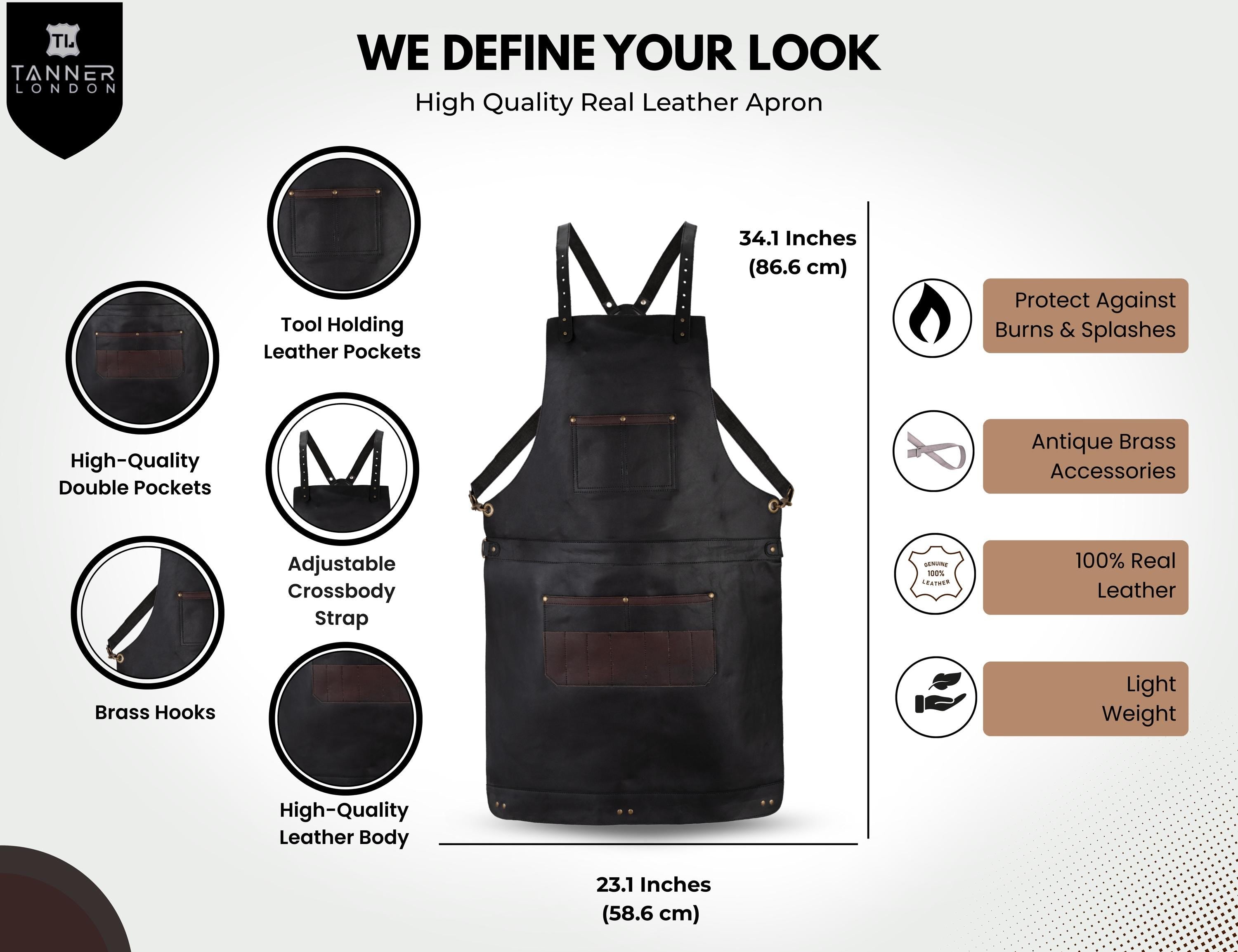 Handcrafted Black Leather Apron: Full Grain Cowhide, Adjustable Fit