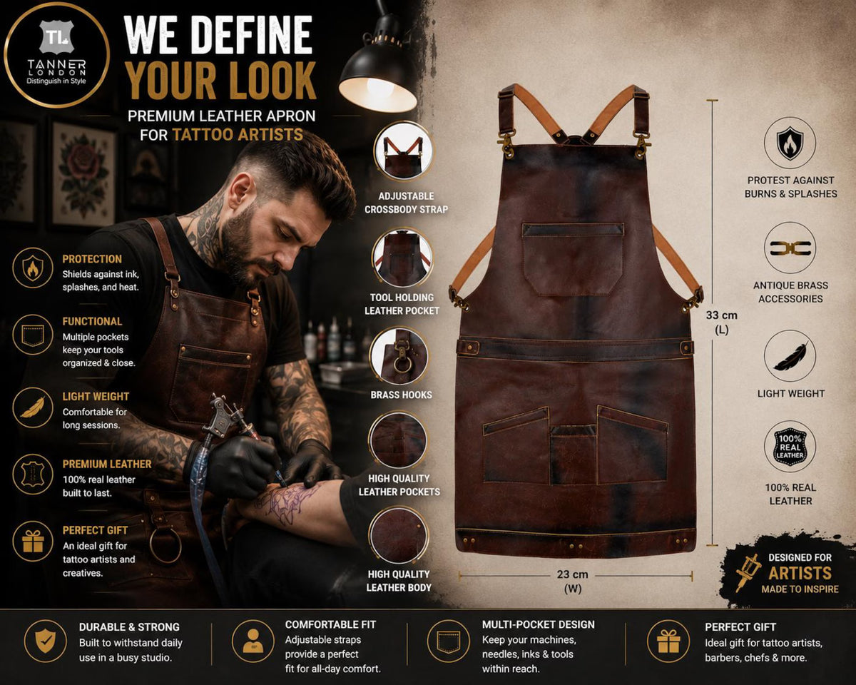 Full Grain Leather Cross-Back Apron, Multi-Pocket Workshop Wear (Brown)