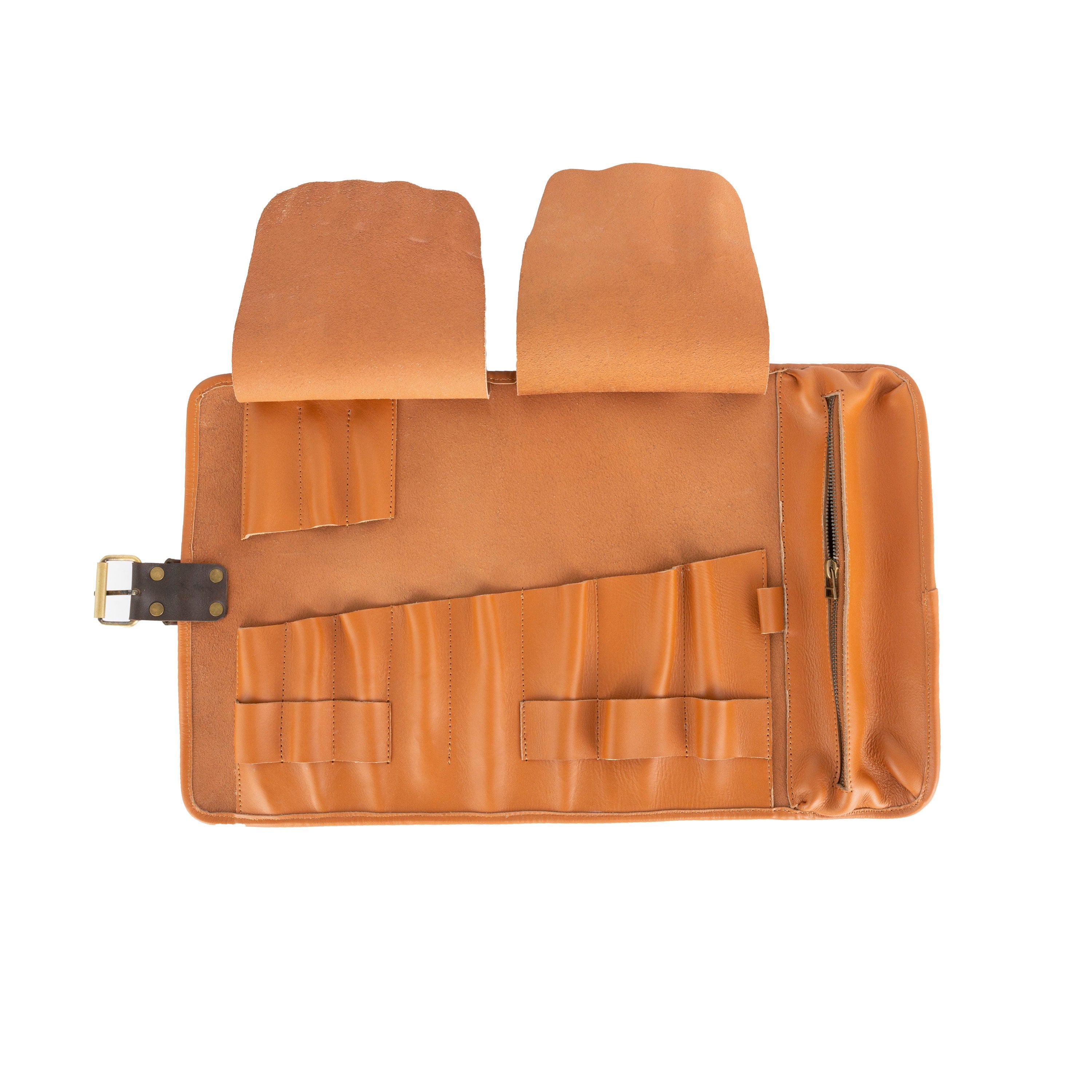 Handmade Full Grain Leather Chef Knife Roll: Tan Brown, 11 Pockets