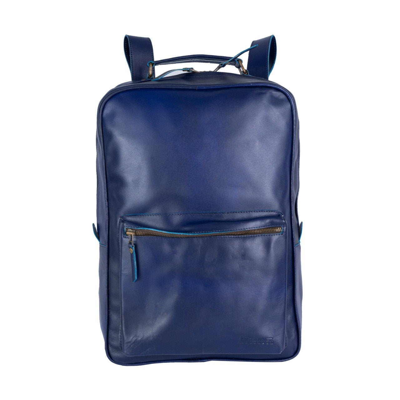 Handmade Blue Leather Backpack: Full Grain Travel Laptop Bag