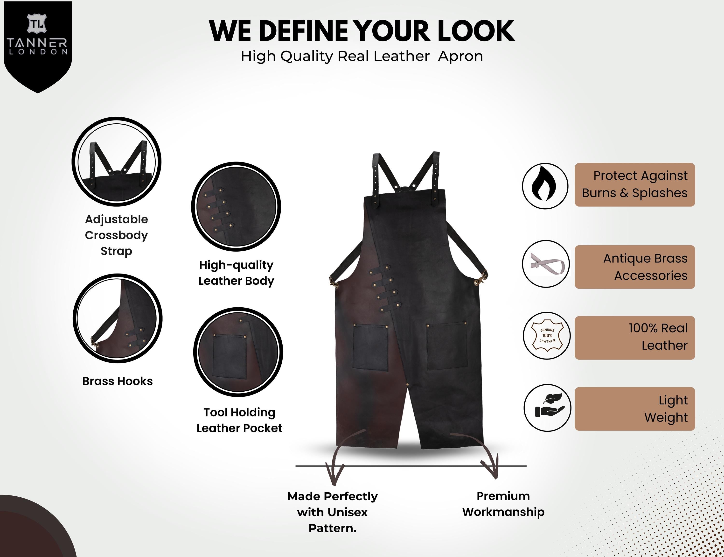 Two-Tone Leather Split Leg Apron: Black & Brown, Adjustable Workwear