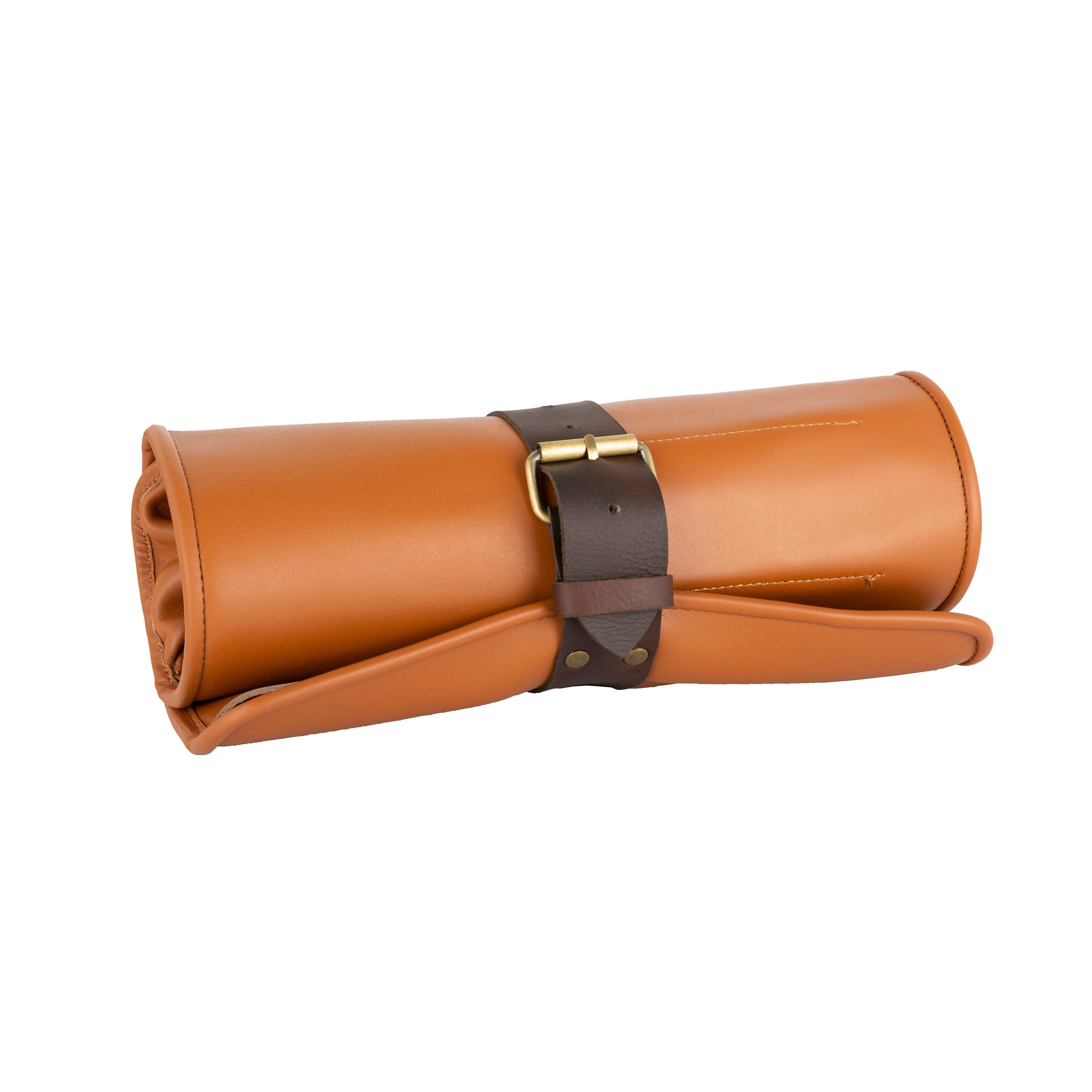 Handmade Full Grain Leather Chef Knife Roll: Tan Brown, 11 Pockets