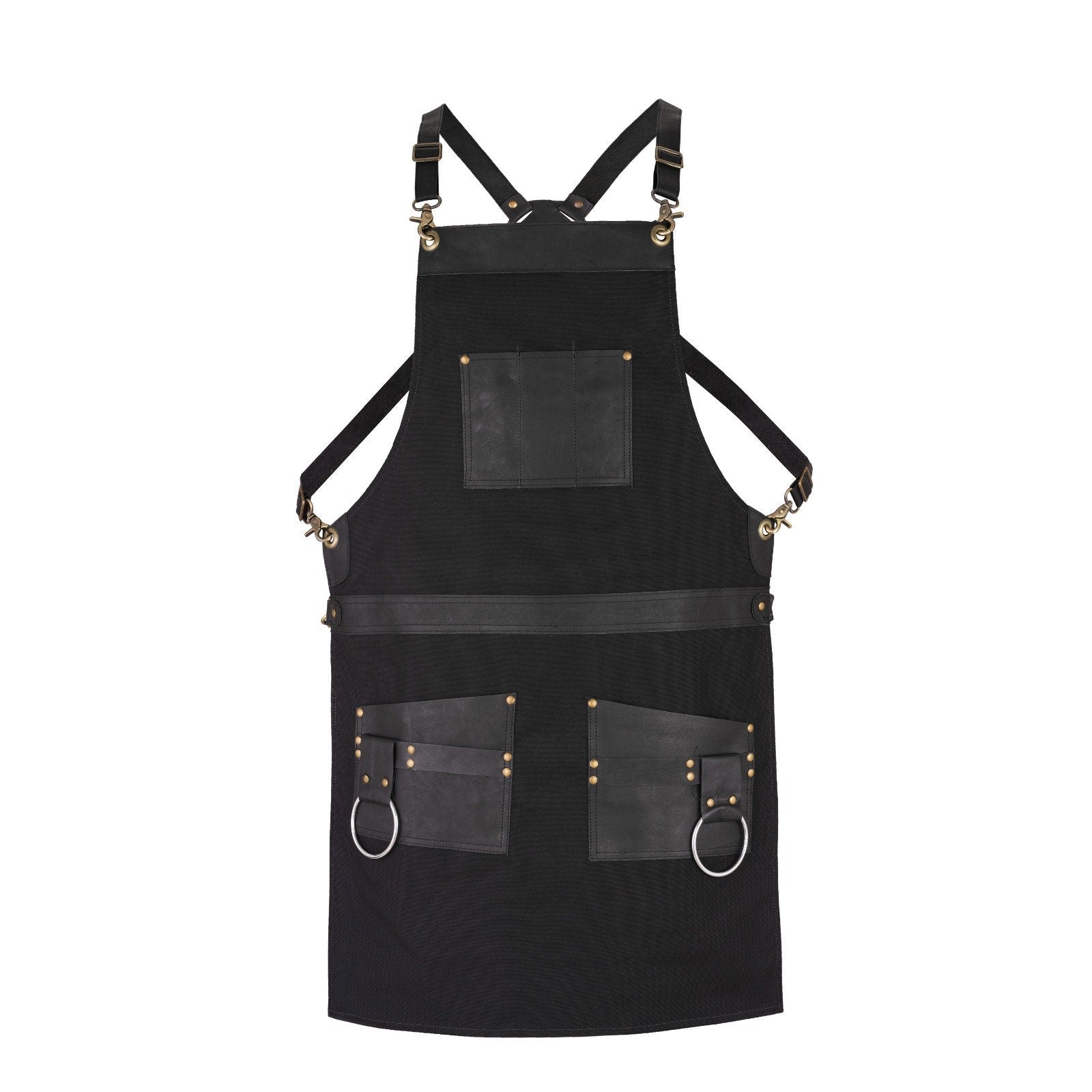 Black Canvas Apron with Leather Pockets – Butcher, Chef, Barber