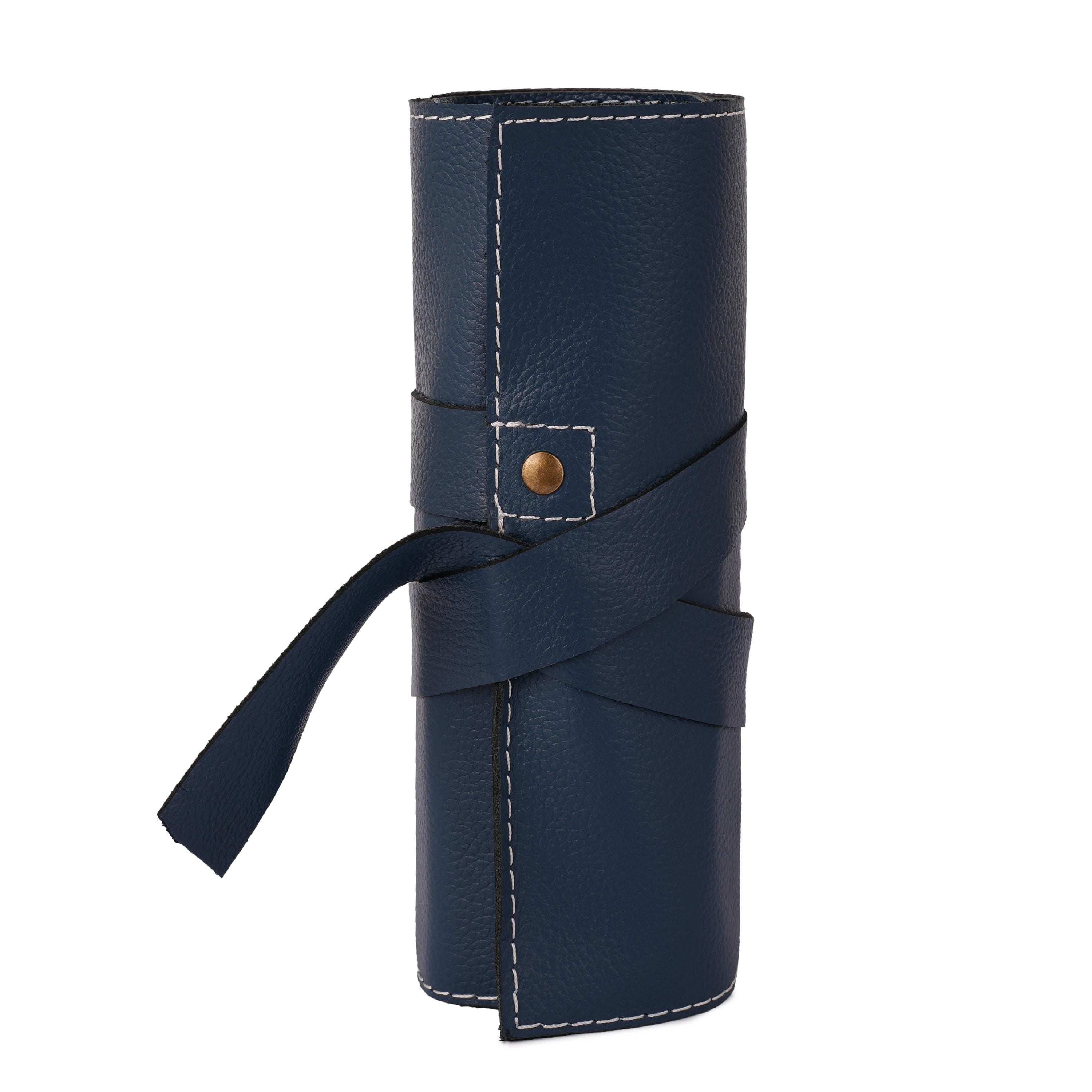 Handmade Blue Leather Watch Roll: Travel Organizer Gift with Pouch
