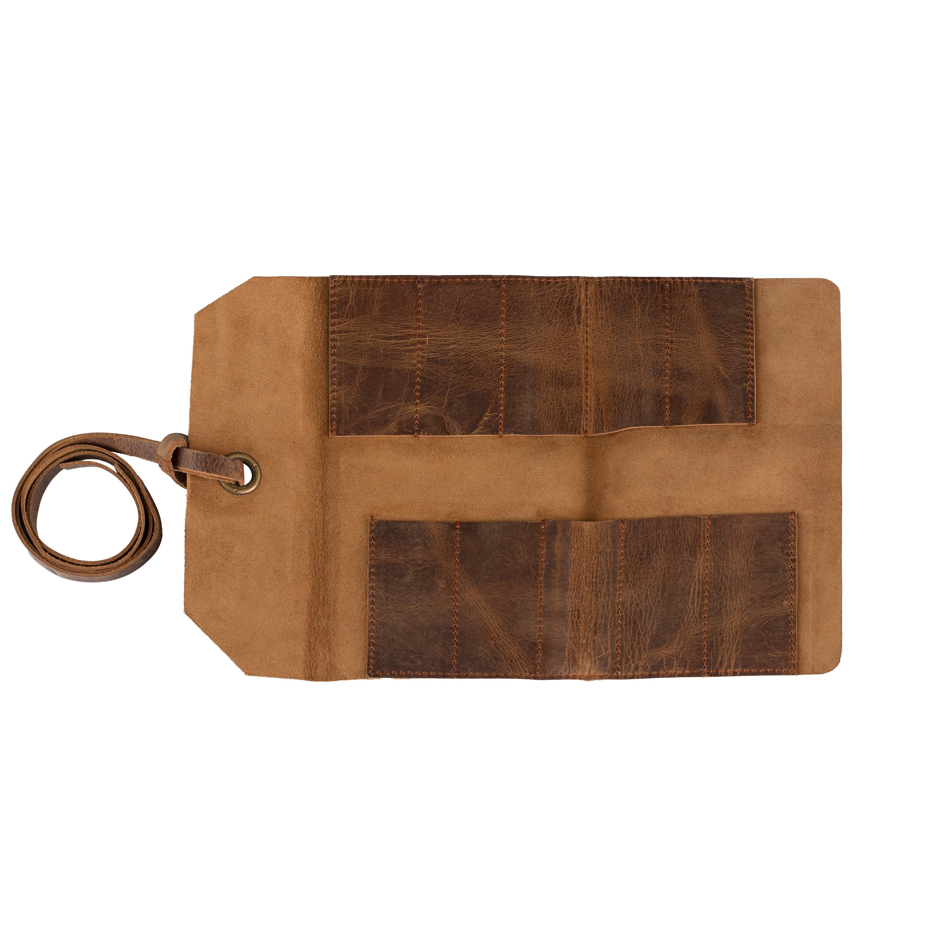 Handmade Leather Chef Knife Roll: 10-Pocket Full Grain Brown