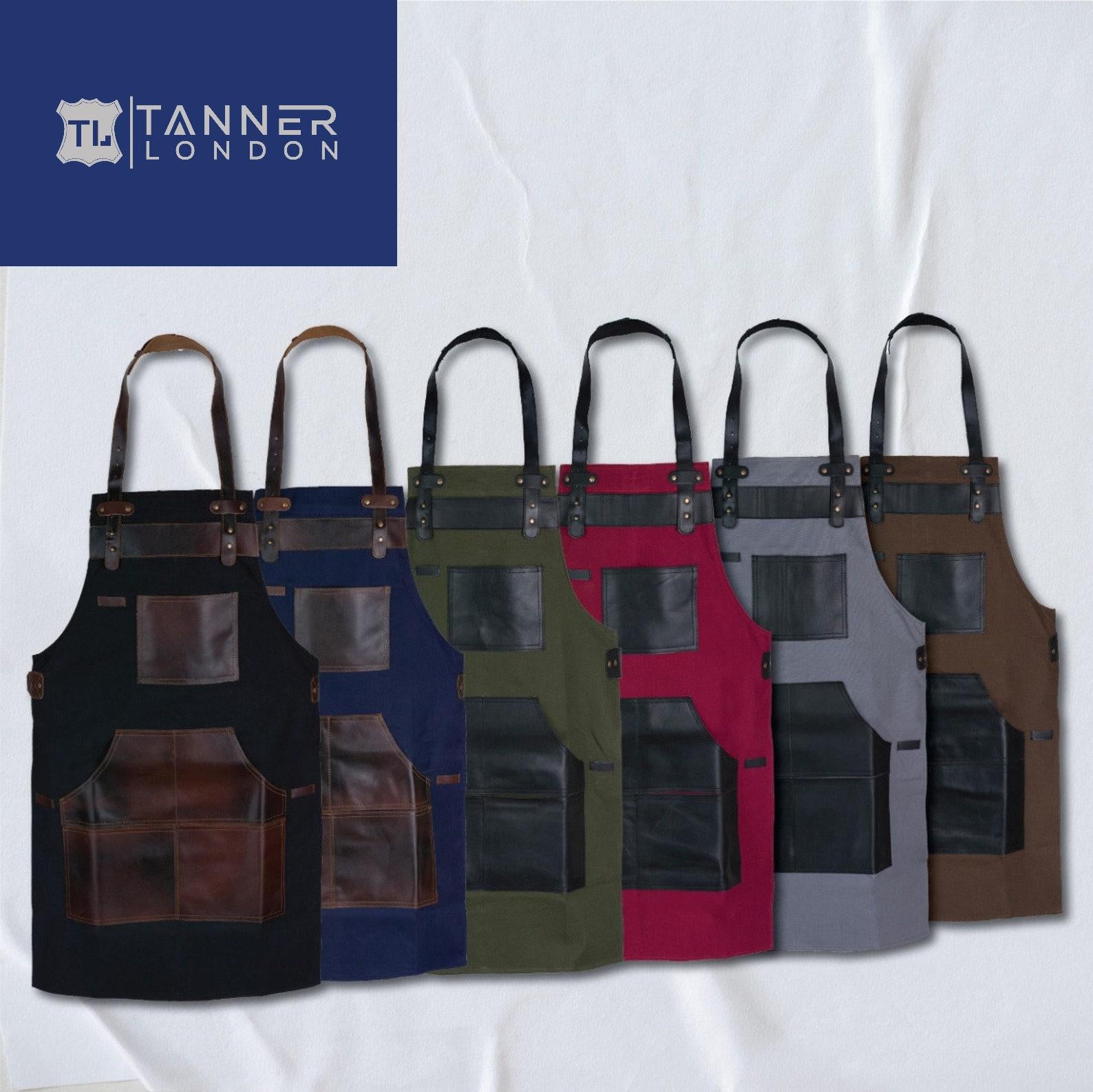 Handmade Canvas Apron: Leather Pockets, Adjustable Chef Apron