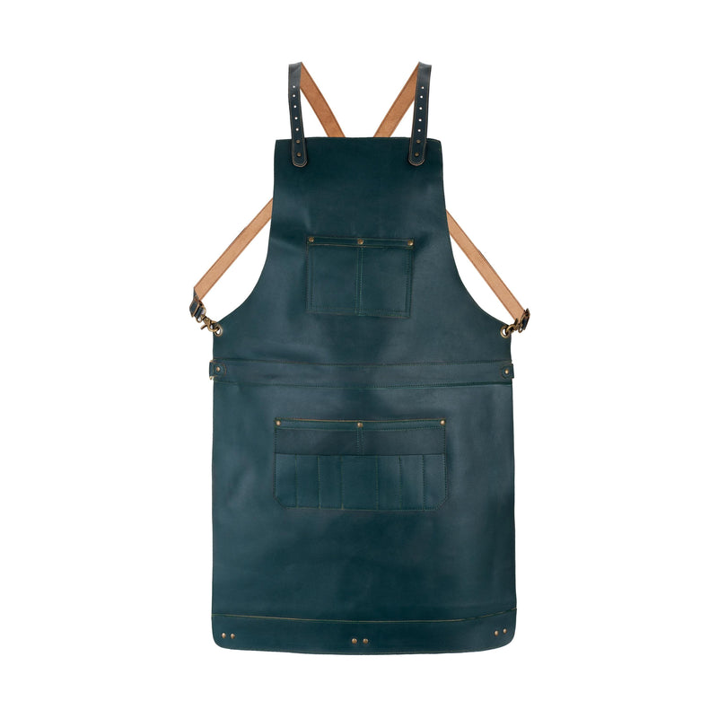 Handcrafted Green Leather Apron: Full Grain Cowhide, Split-Leg Design