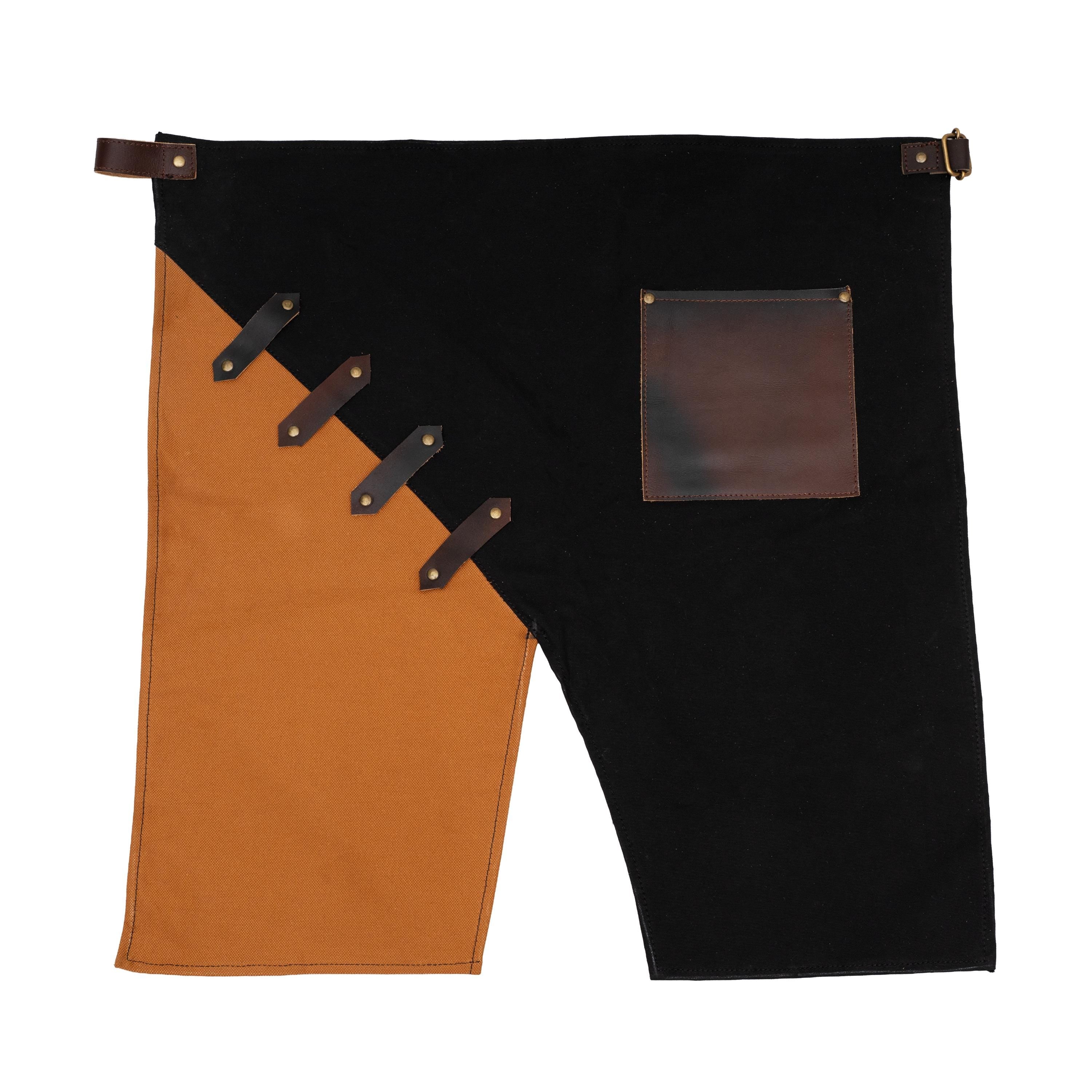 Handmade Canvas Apron – Black & Tan, Leather Tool Pocket