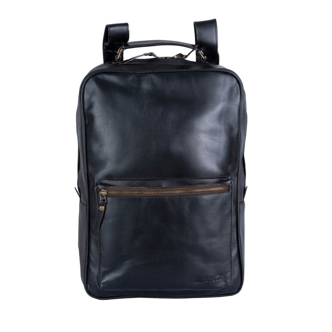 Handmade Black Leather Backpack: Full Grain Rucksack, College Travel Bag
