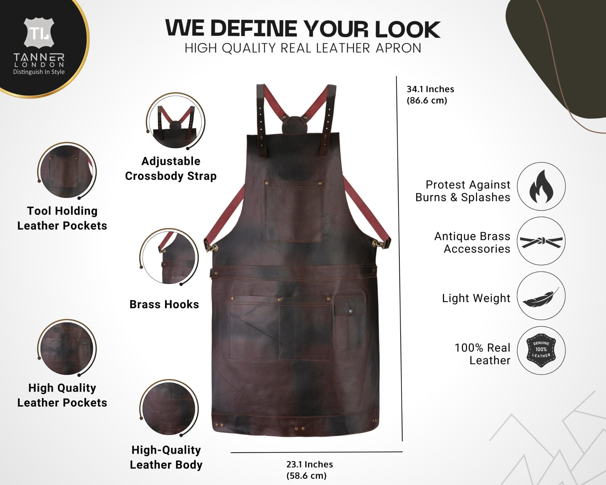 Handmade Full Grain Leather Apron – Dark Brown Butcher BBQ Barber Apron