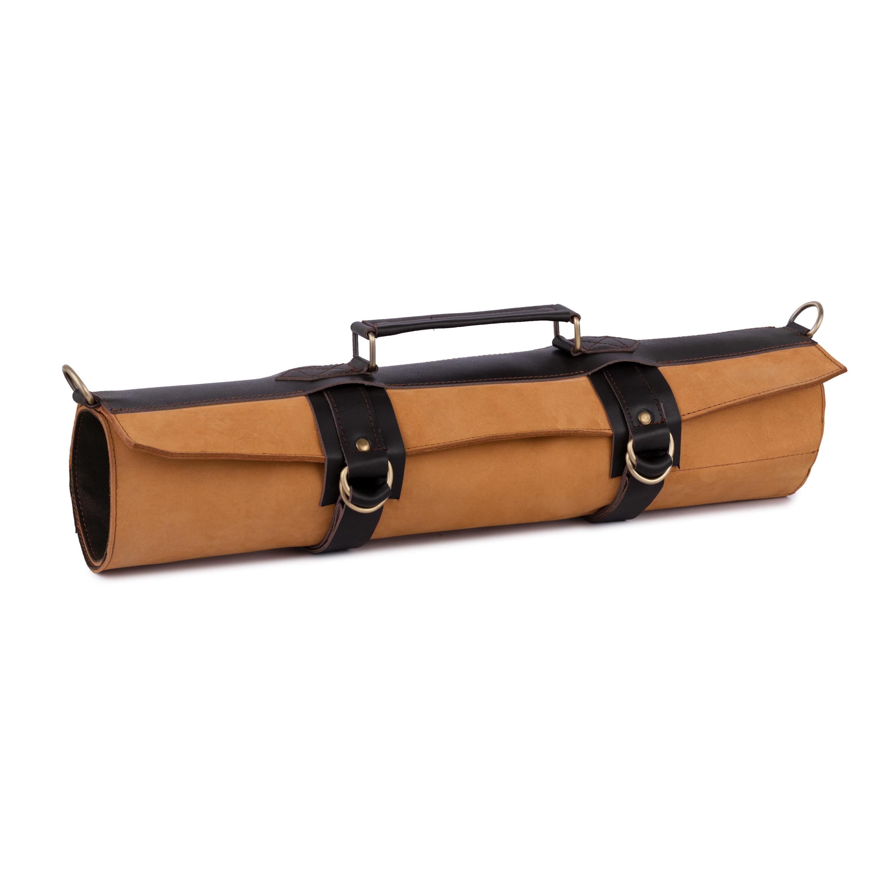 Handmade Tan Leather Chef Knife Roll: Travel Knife Case
