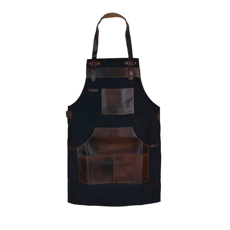 Black Canvas & Leather Apron: Adjustable Chef, BBQ, Work Apron