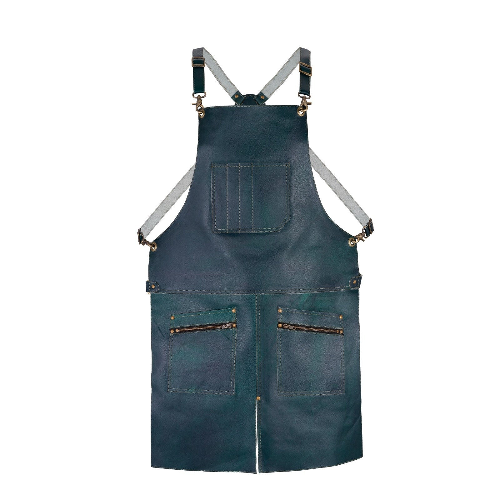 Handmade Green Leather Apron – Full Grain Cowhide, Split Leg