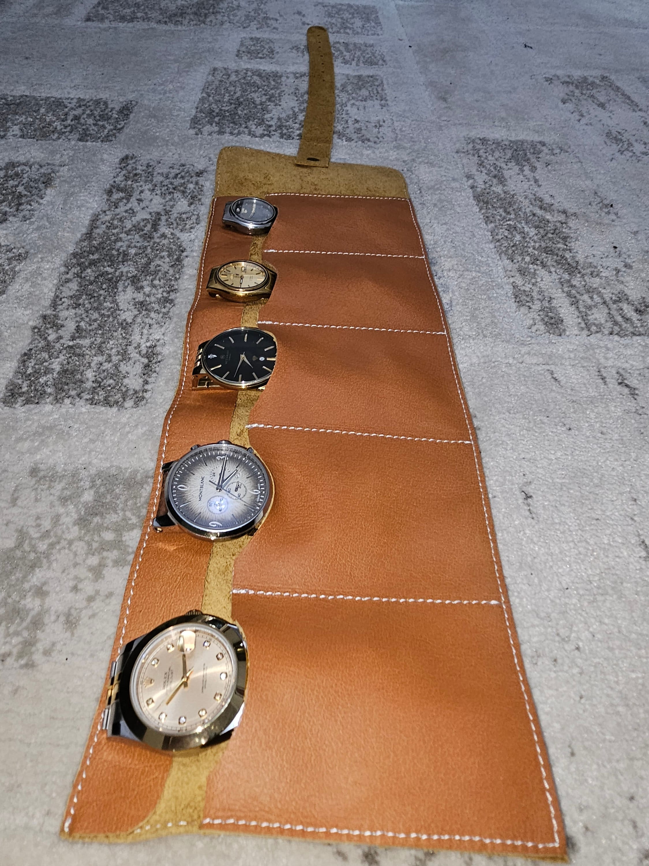 Handmade Full Grain Leather Watch Roll: Tan Travel Case & Pouch