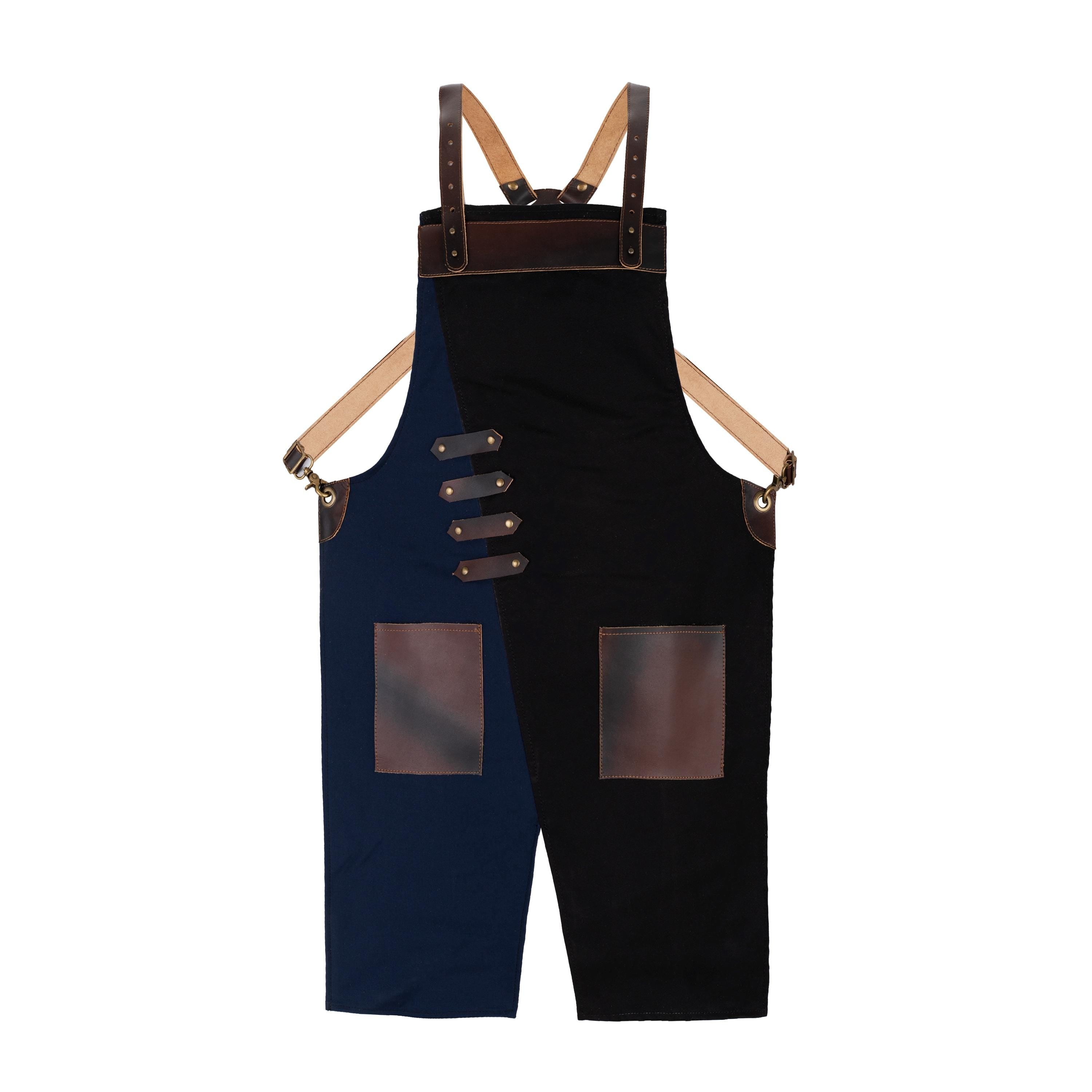 Handmade Canvas Work Apron: Leather Pocket, Adjustable Split Leg