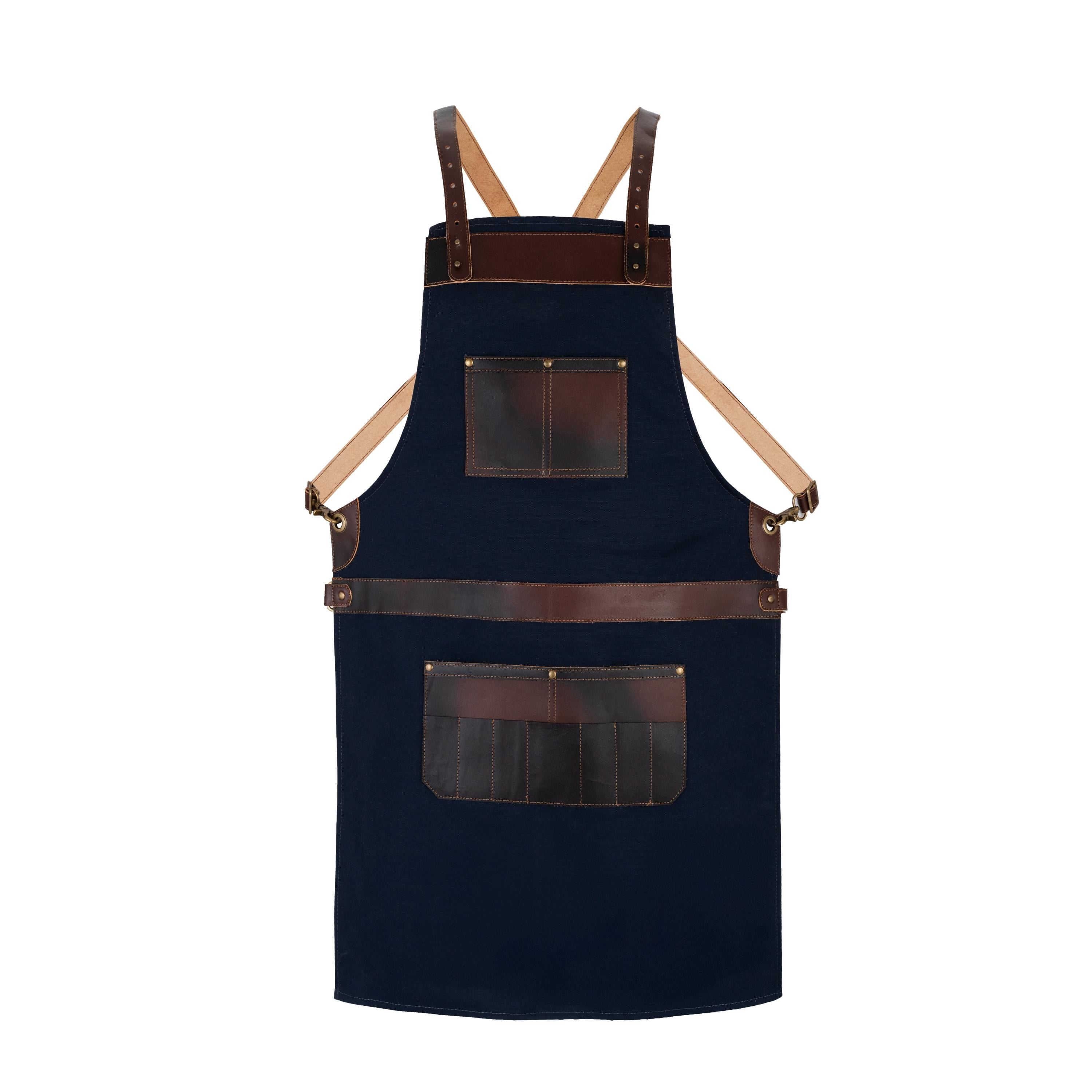 Canvas Apron with Leather Pockets: BBQ, Butcher, Barber