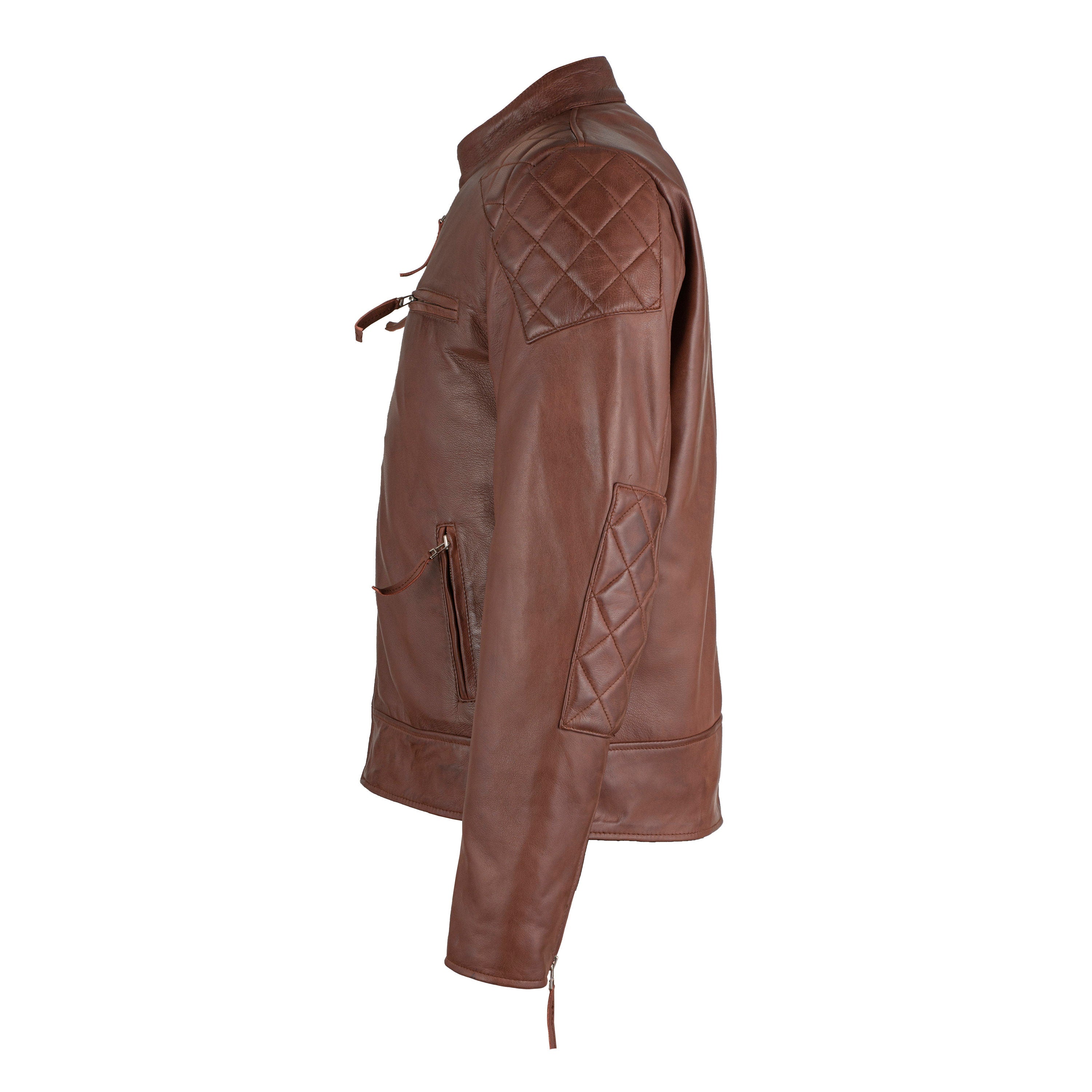 Men's Handmade Full Grain Leather Biker Jacket: Diamond Quilted Racer
