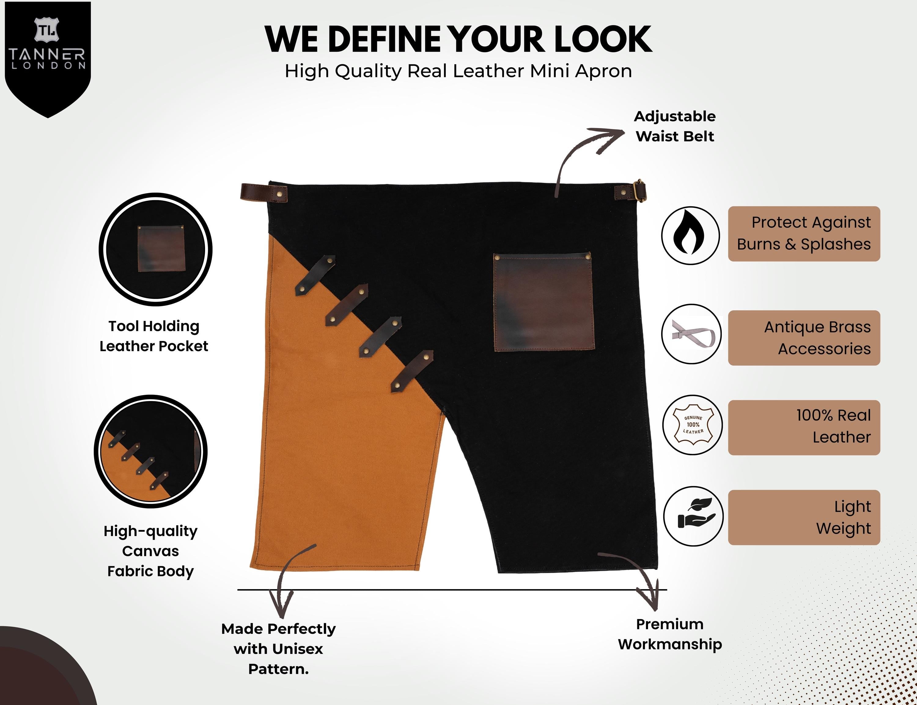 Handmade Canvas Apron – Black & Tan, Leather Tool Pocket