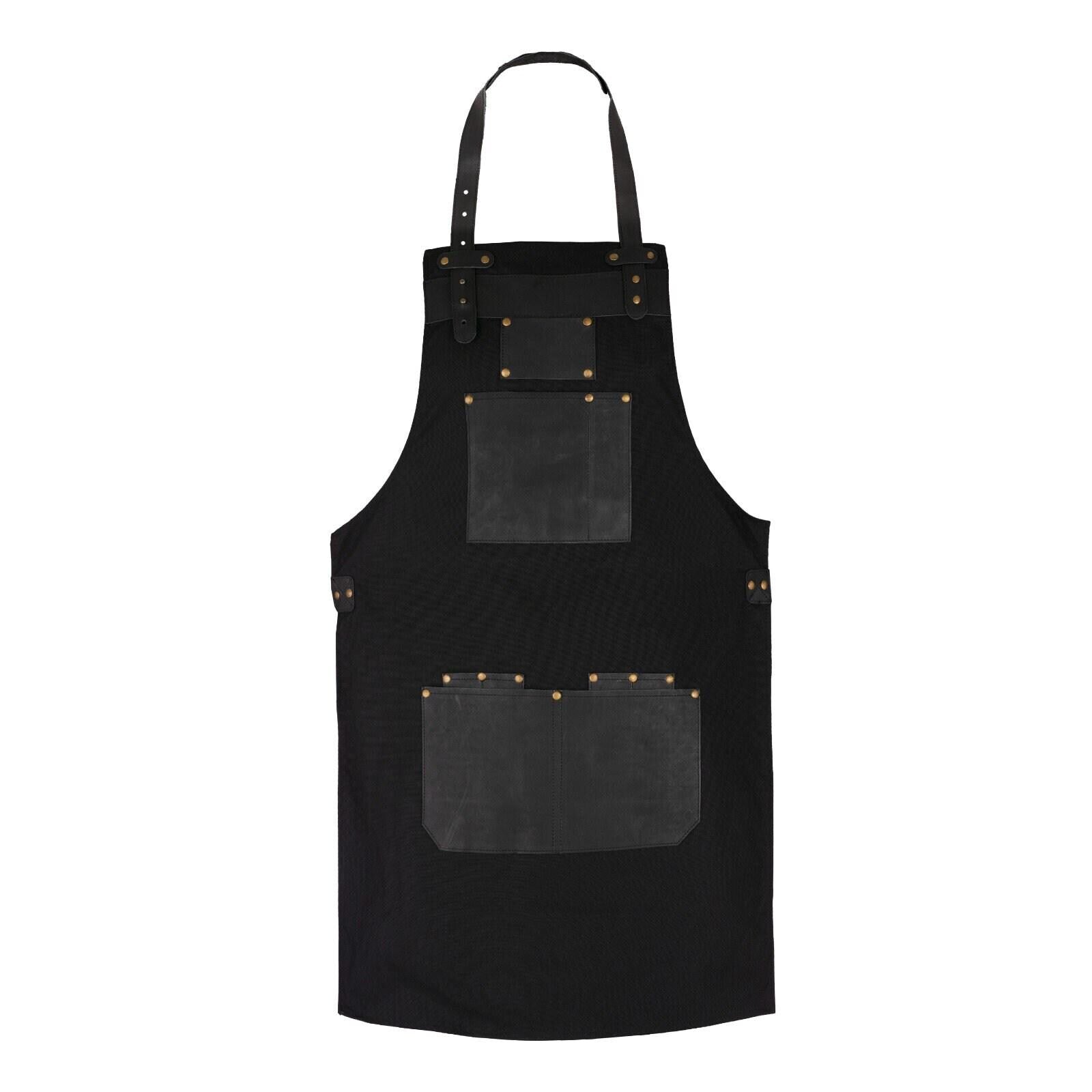 Canvas Apron with Leather Pockets: Adjustable Chef Apron