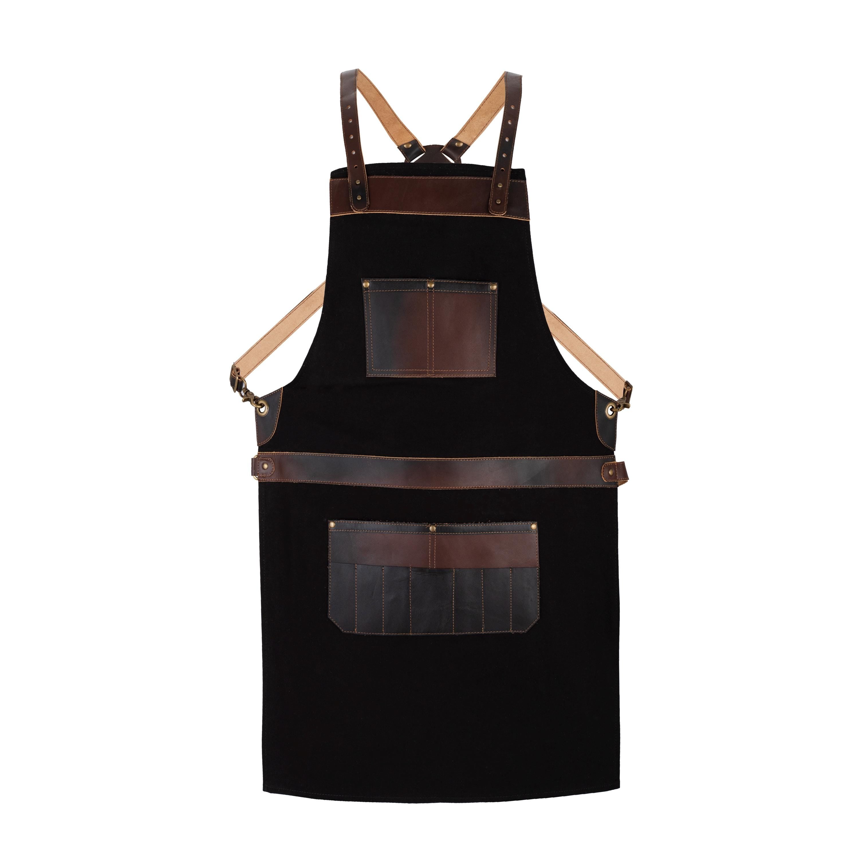 Canvas Apron with Leather Pockets: BBQ Chef Barber Blacksmith Gift
