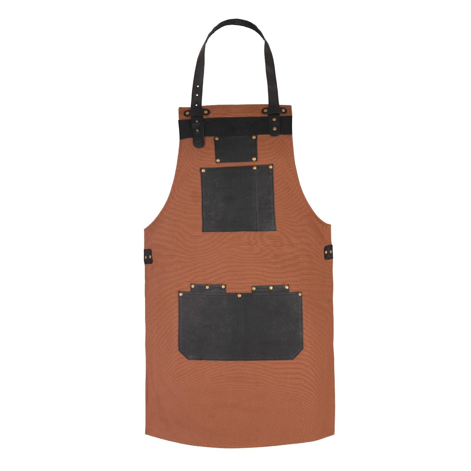 Tan Canvas Apron with Leather Pockets: Adjustable Chef Apron
