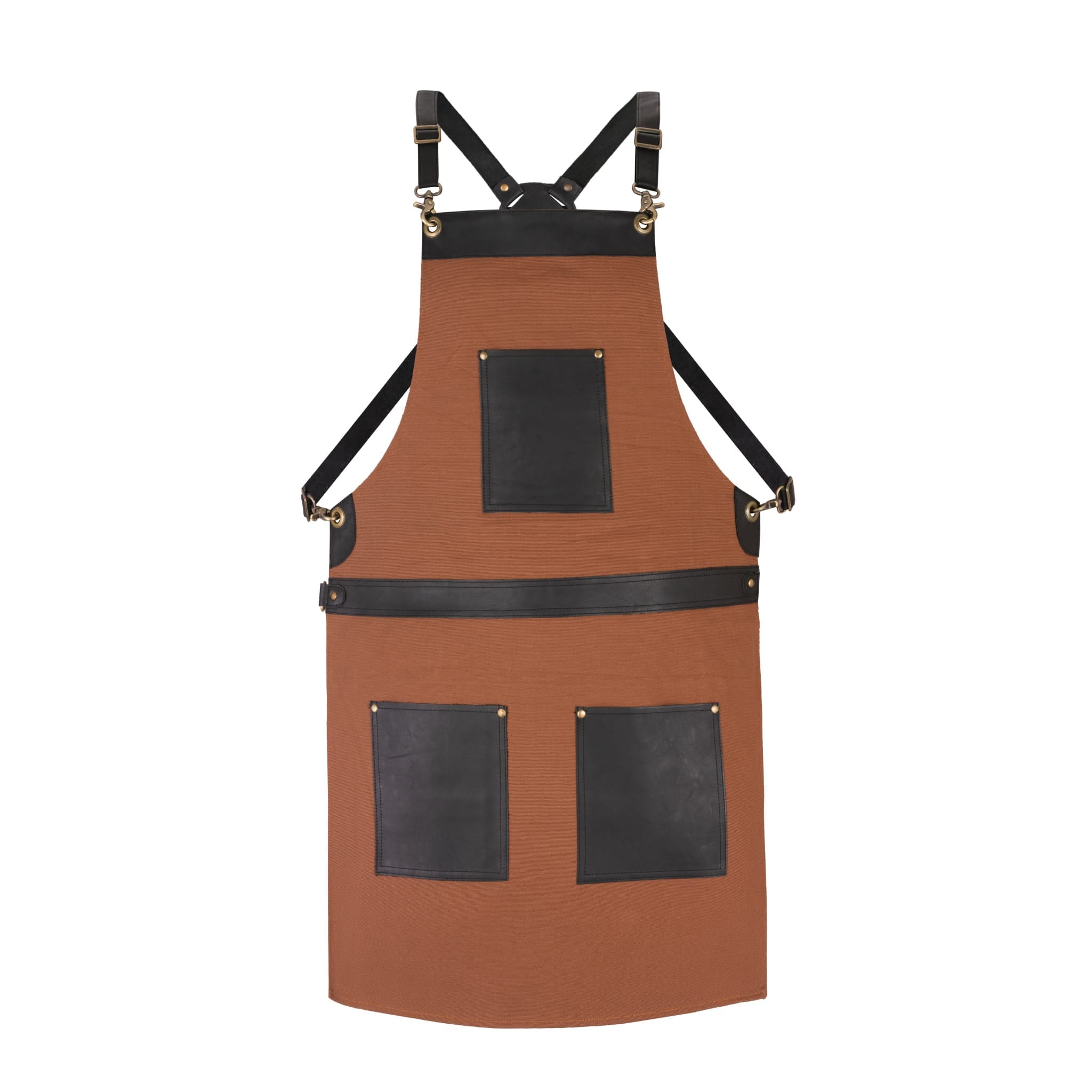 Tan Brown Canvas Apron: Leather Pockets, Adjustable Chef Apron