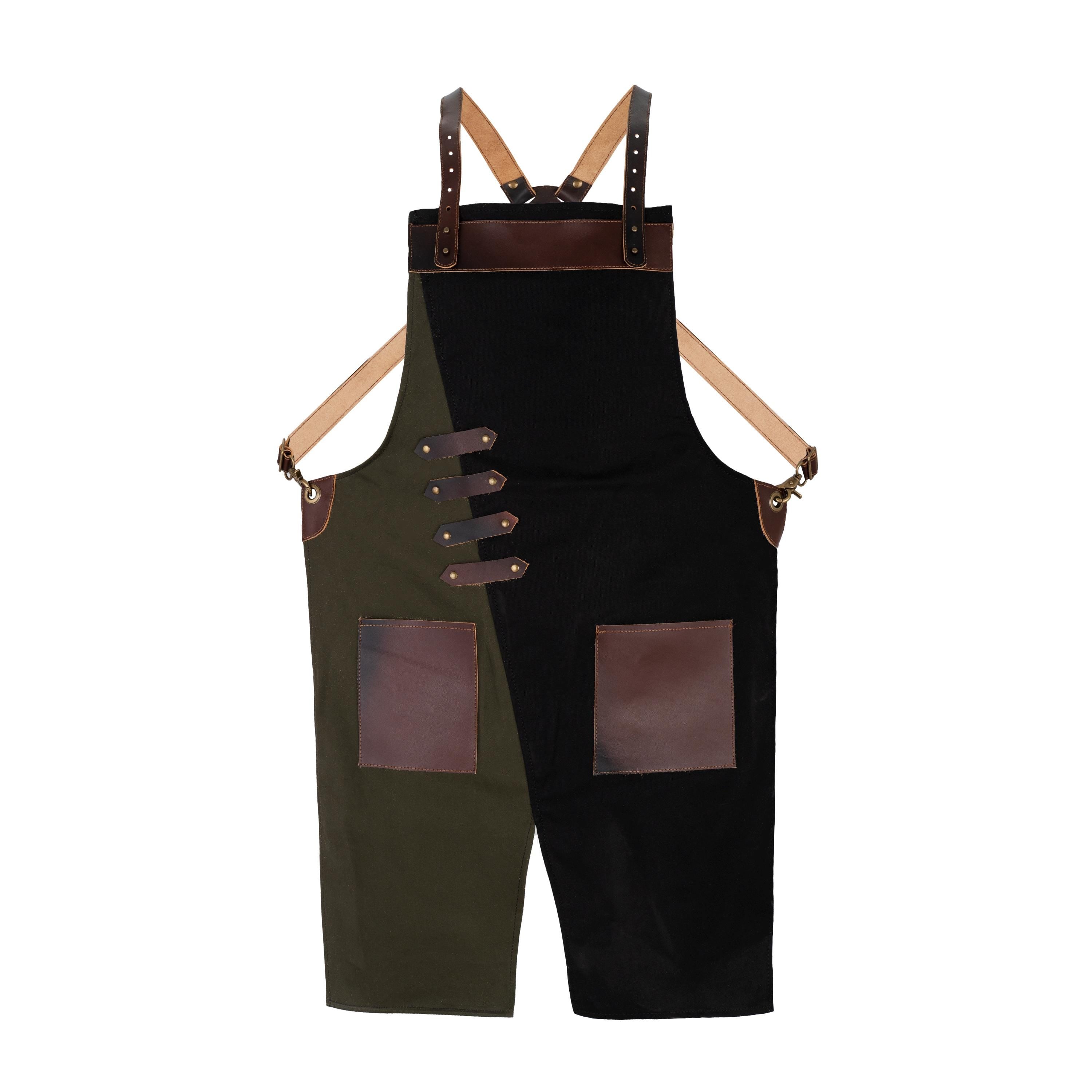 Split Leg Canvas Apron: Leather Pocket, Adjustable Waist - Handmade