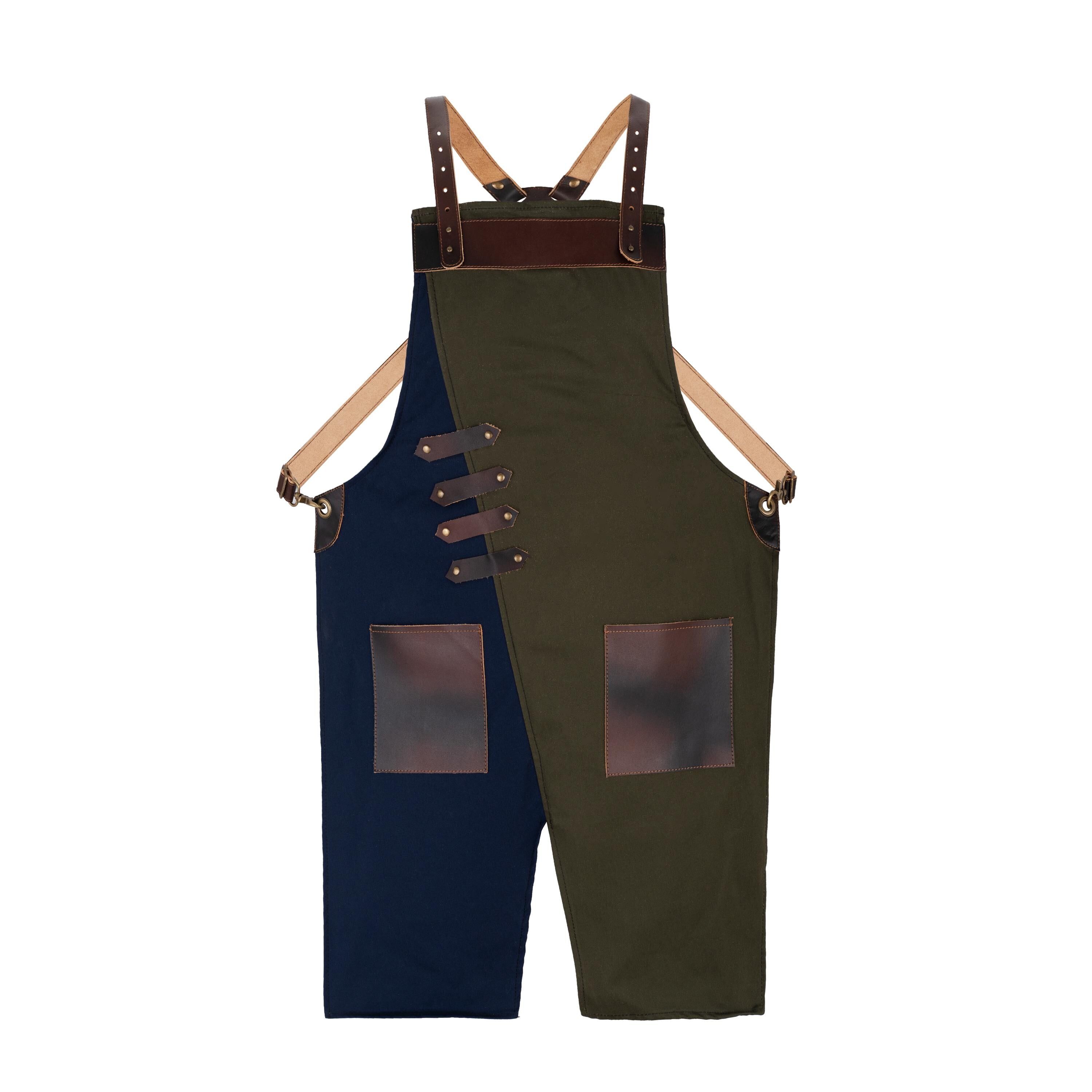 Split Leg Canvas Apron: Leather Pocket, Adjustable Waist - Handmade