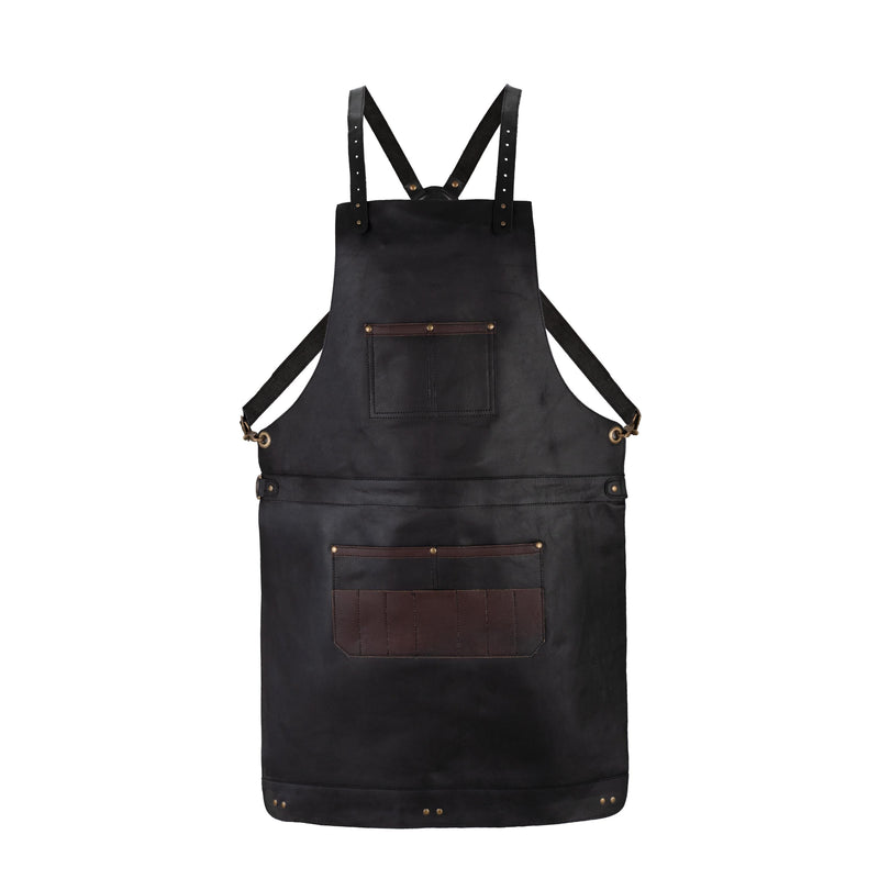 Handcrafted Black Leather Apron: Full Grain Cowhide, Adjustable Fit