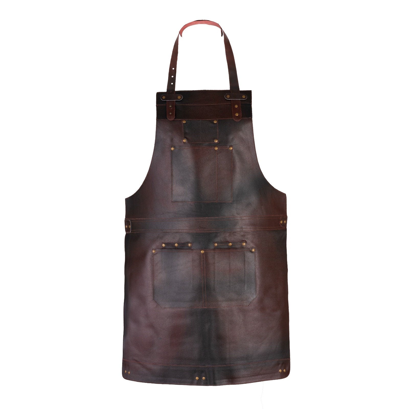 Dark Brown Full Grain Leather Apron: Handmade Crossbody Bib Apron