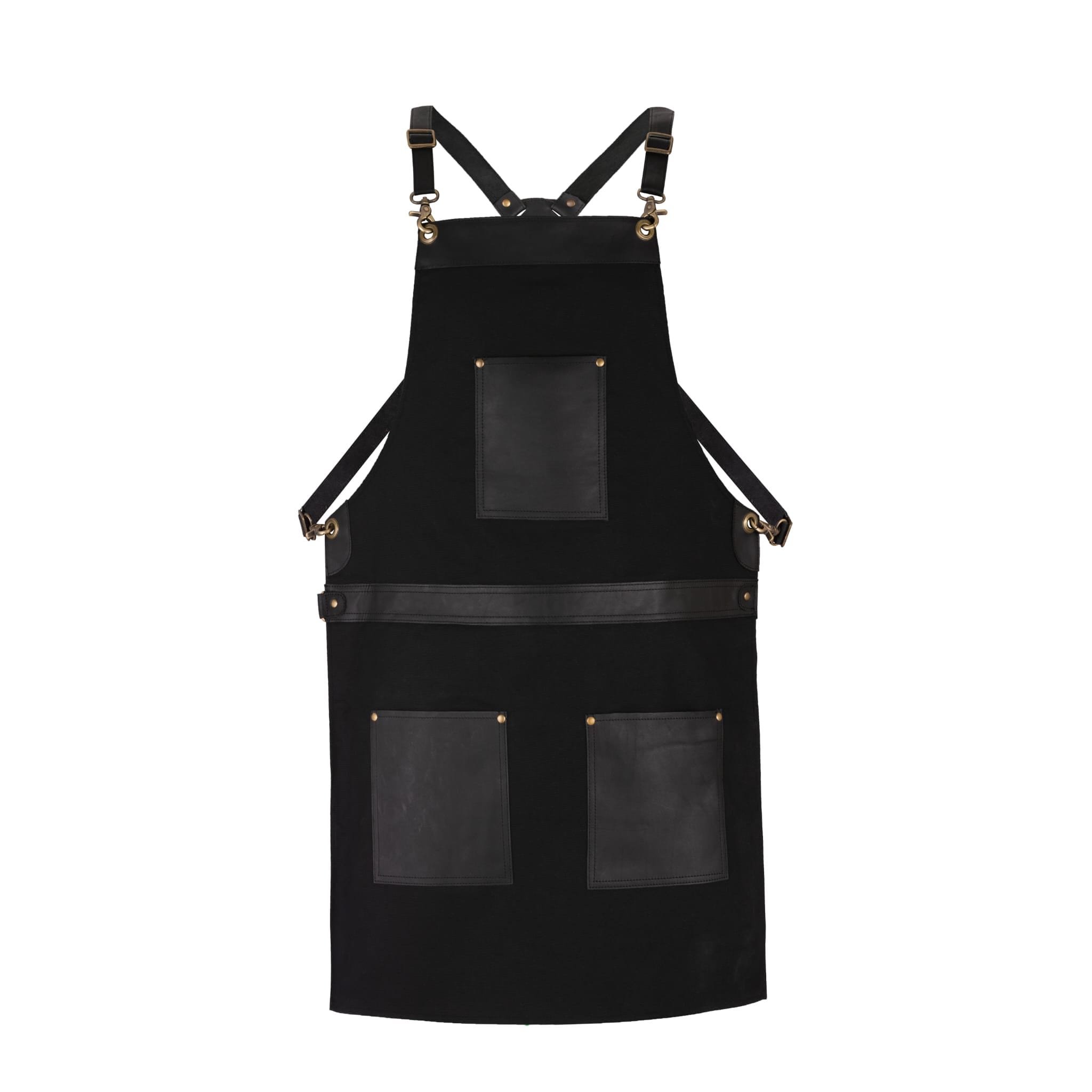 Black Canvas Apron: Handmade Leather Pockets, Adjustable Chef Apron