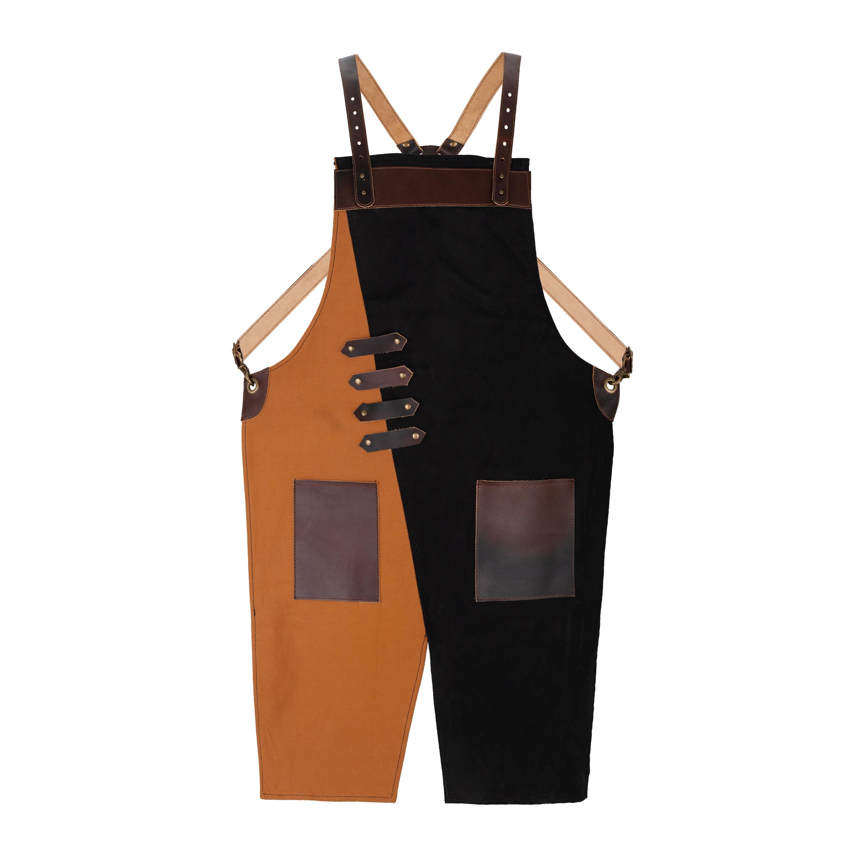 Canvas Apron with Leather Pocket – Split Leg Design, Chefs & Makers –Premium Workwear BBQ, Barber, Woodwork, Blacksmith Gift for Him or Her.