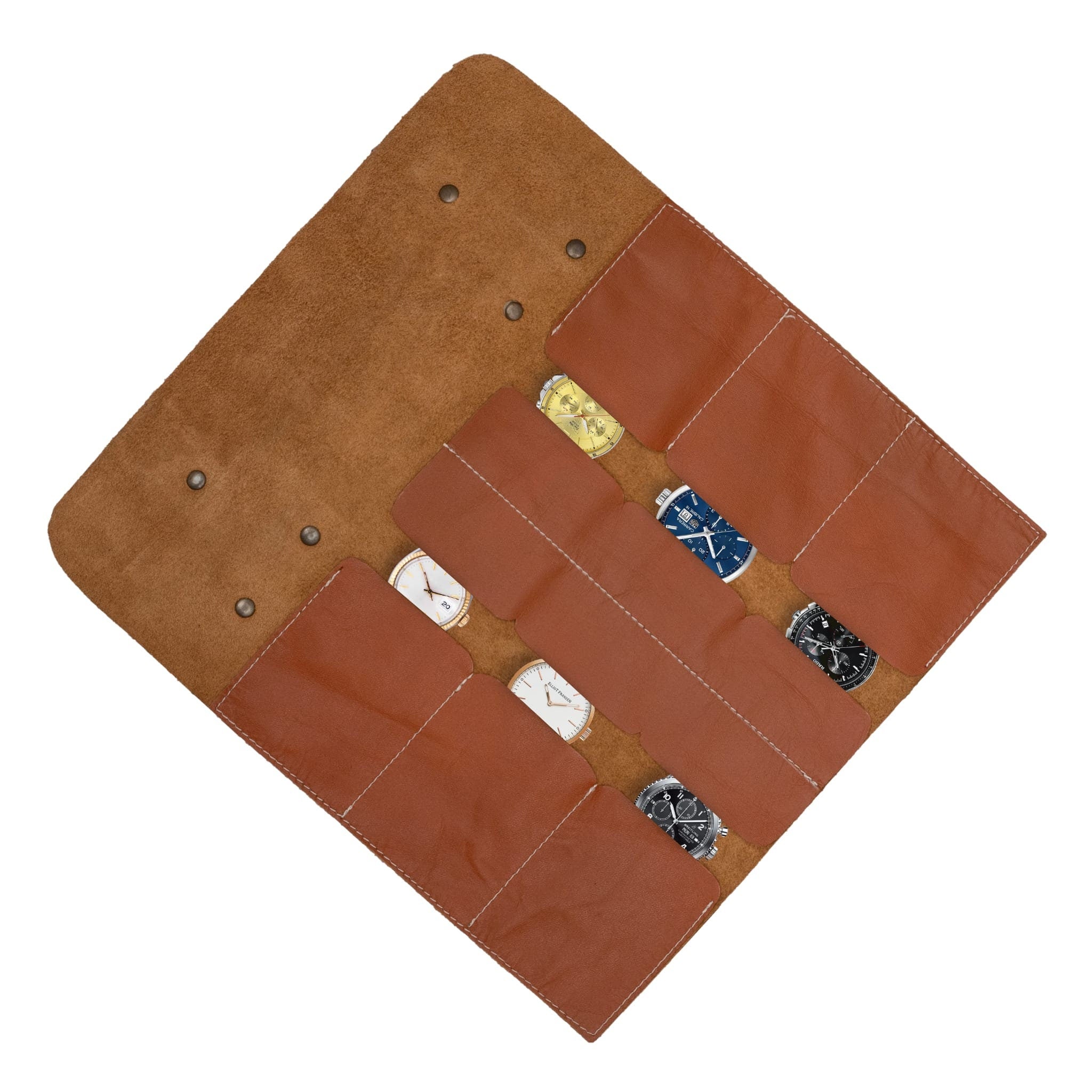 Handmade Full Grain Leather Watch Roll: Travel Organizer with Pouch