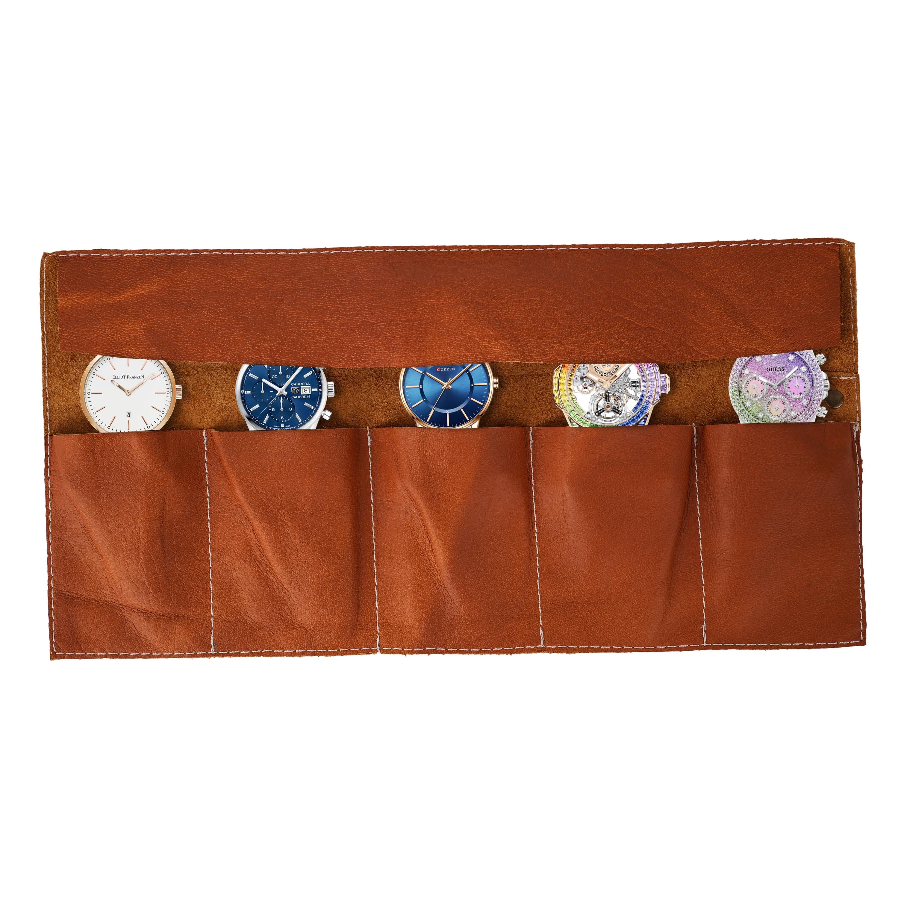 Handmade Full Grain Leather Watch Roll with Travel Pouch