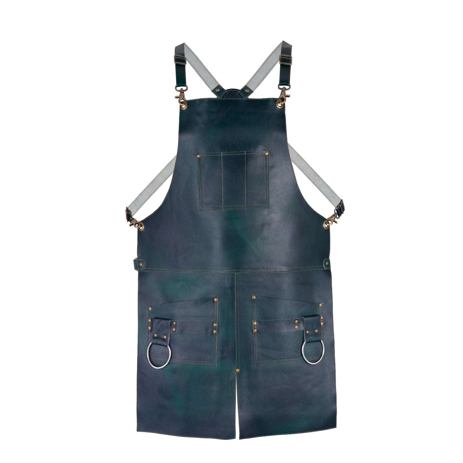 Split Leg Design Leather Apron Green, 2 Big Pockets, and Holder—Butcher, Cook, BBQ, Barber, Woodwork, Blacksmith—Unisex Gift...