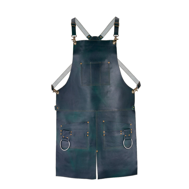 Split Leg Design Leather Apron Green, 2 Big Pockets, and Holder—Butcher, Cook, BBQ, Barber, Woodwork, Blacksmith—Unisex Gift...