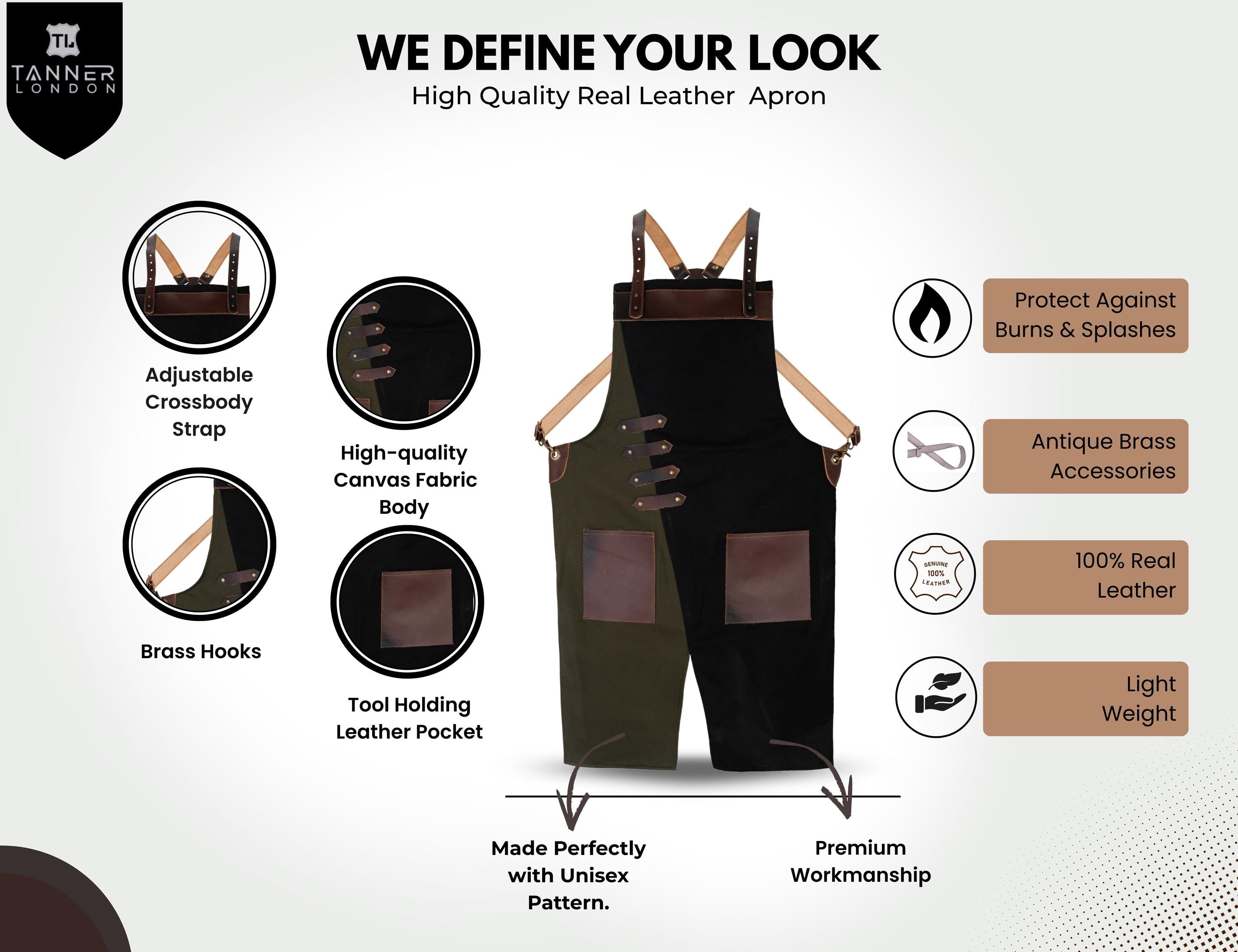 Split Leg Canvas Apron: Leather Pocket, Adjustable Waist - Handmade