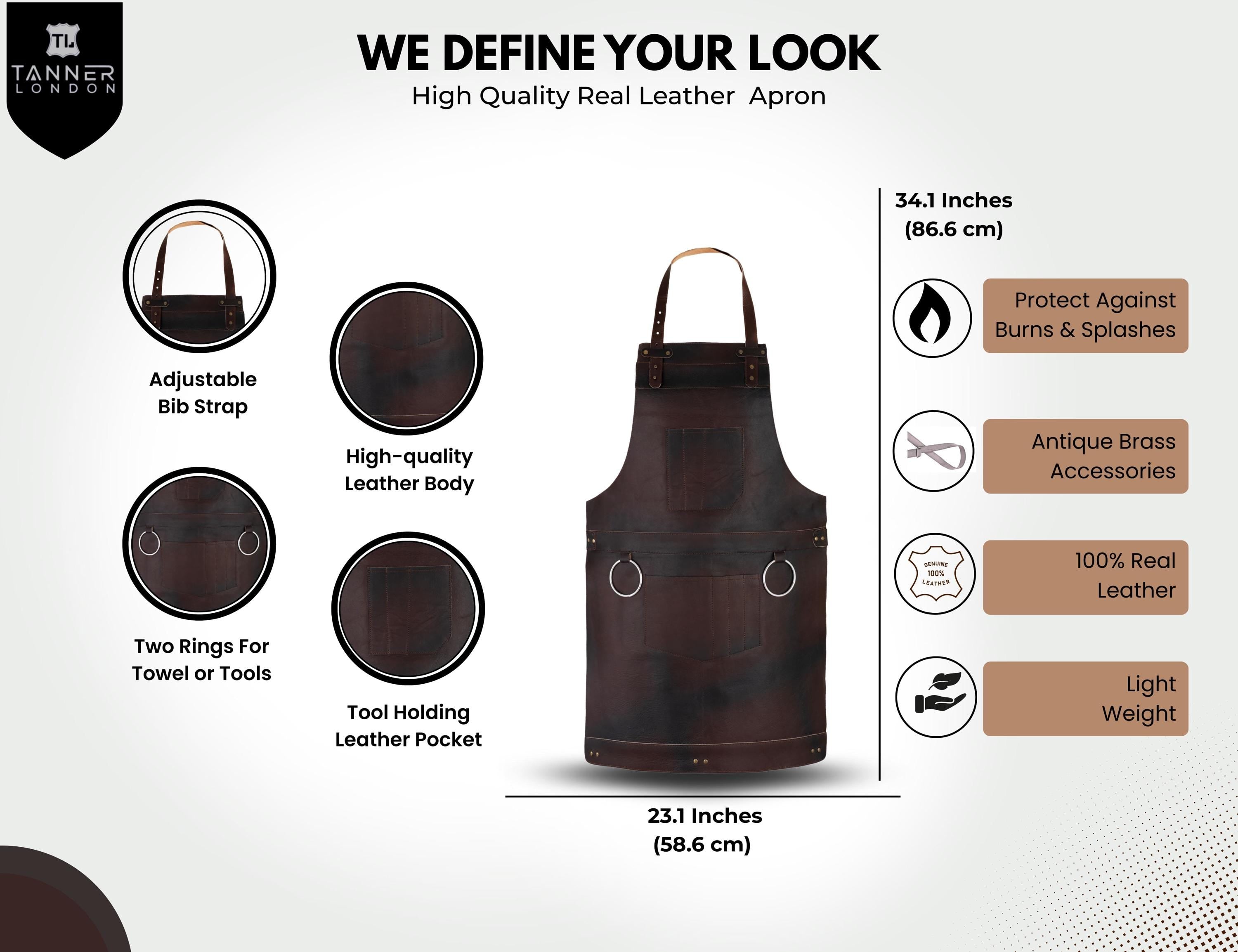 Handmade Full Grain Leather Apron: Adjustable Fit, Chef BBQ Workshop