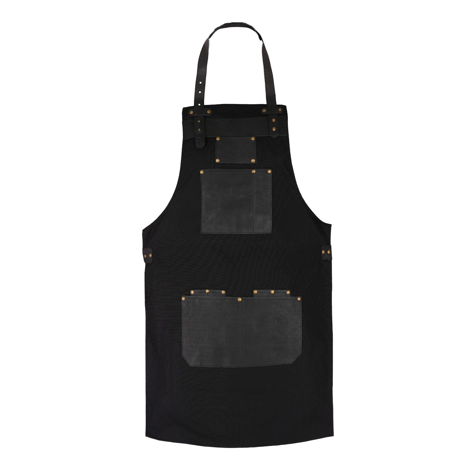 Handmade Black Canvas Apron: Leather Pockets, Adjustable Chef Apron