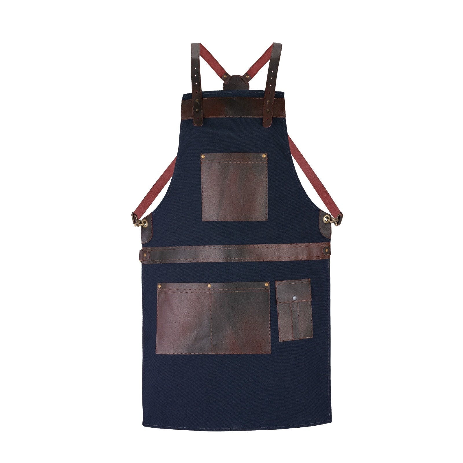 Canvas Apron with Leather Pockets: Adjustable Chef, BBQ, Woodwork